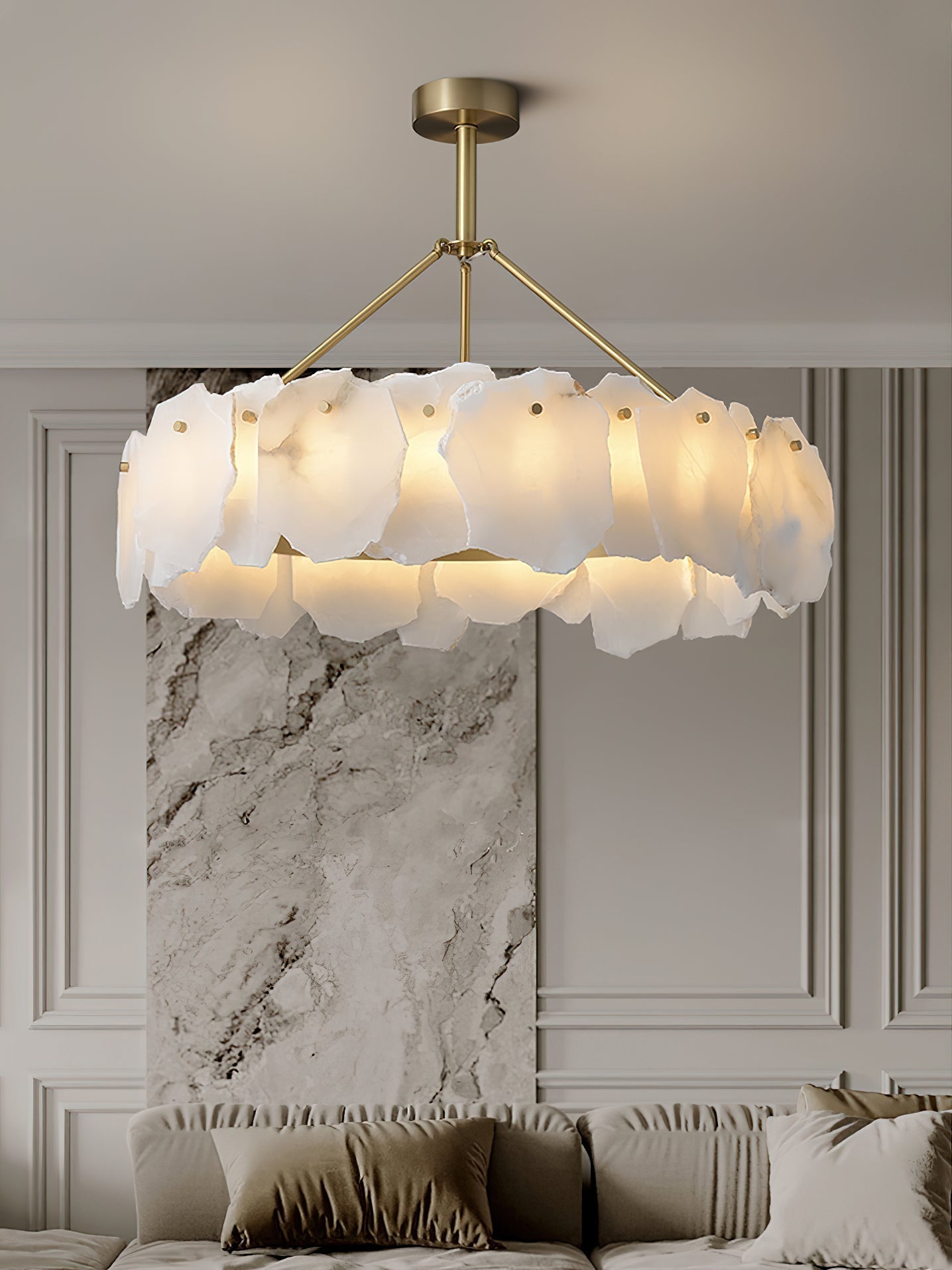 Cryon Postmodern Luxury Brass Alabaster Chandelier - Lamp Copper