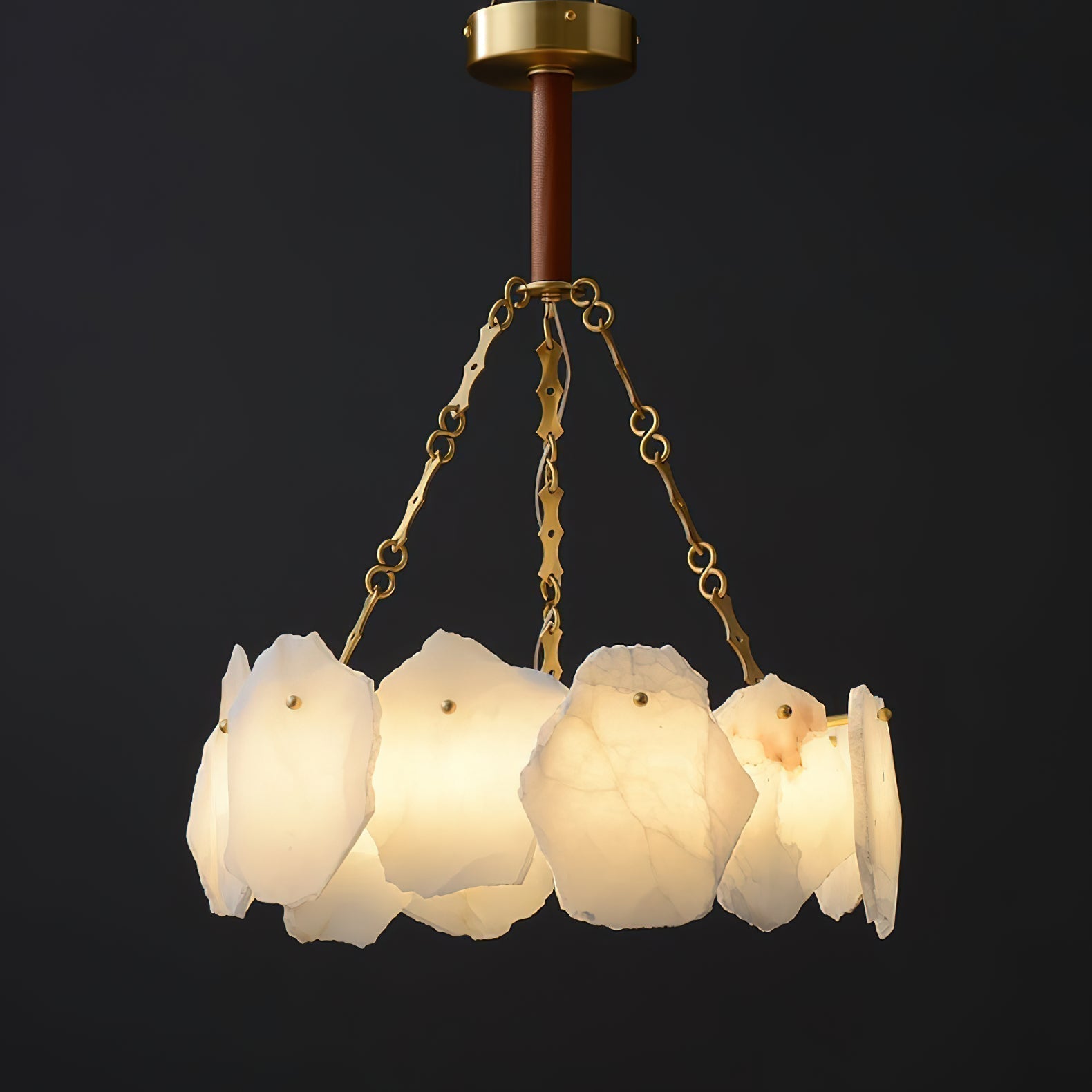 Alora Postmodern Luxury Round Brass Marble Chandelier - Lamp Copper
