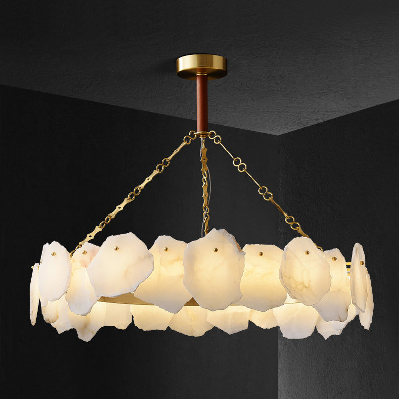 Alora Postmodern Luxury Round Brass Marble Chandelier - Lamp Copper