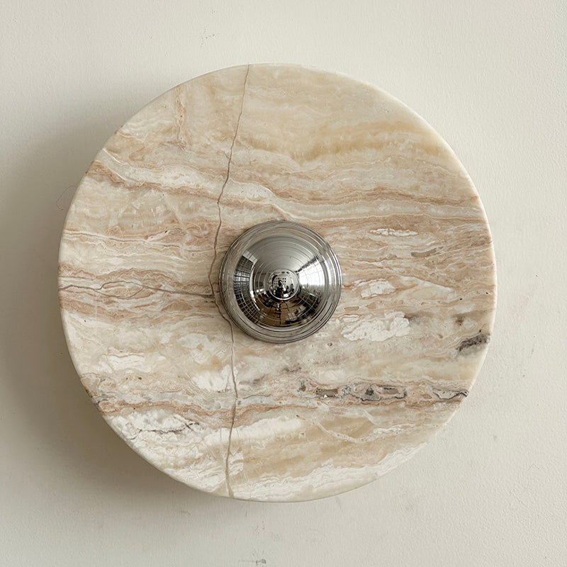 Zeno Modern Minimalist Round Chrome Marble Metal Wall Sconce - Lamp Copper