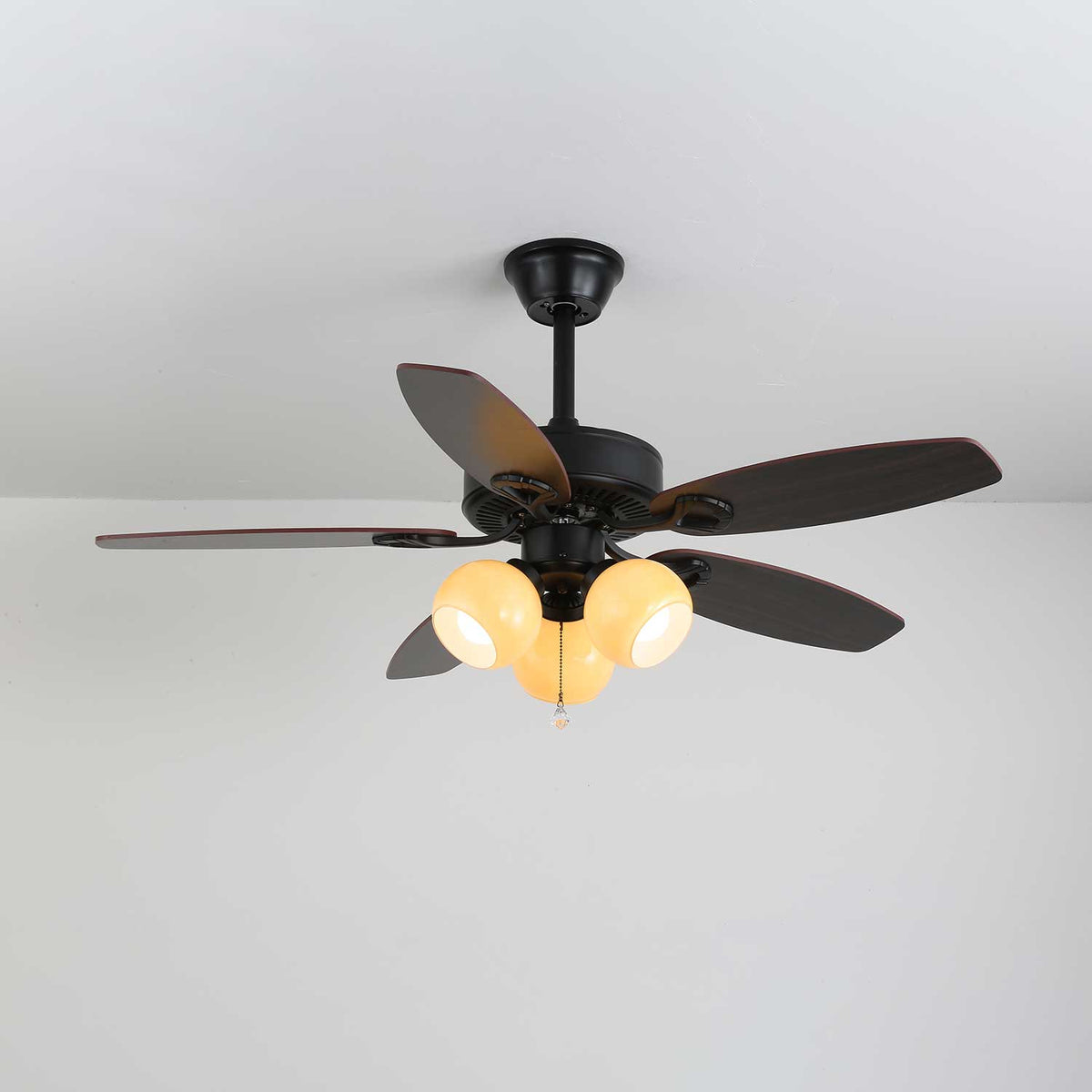 Diagrama mostrando las dimensiones del Ventilador de Techo Calviera Vintage de Madera y Cristal con Luz