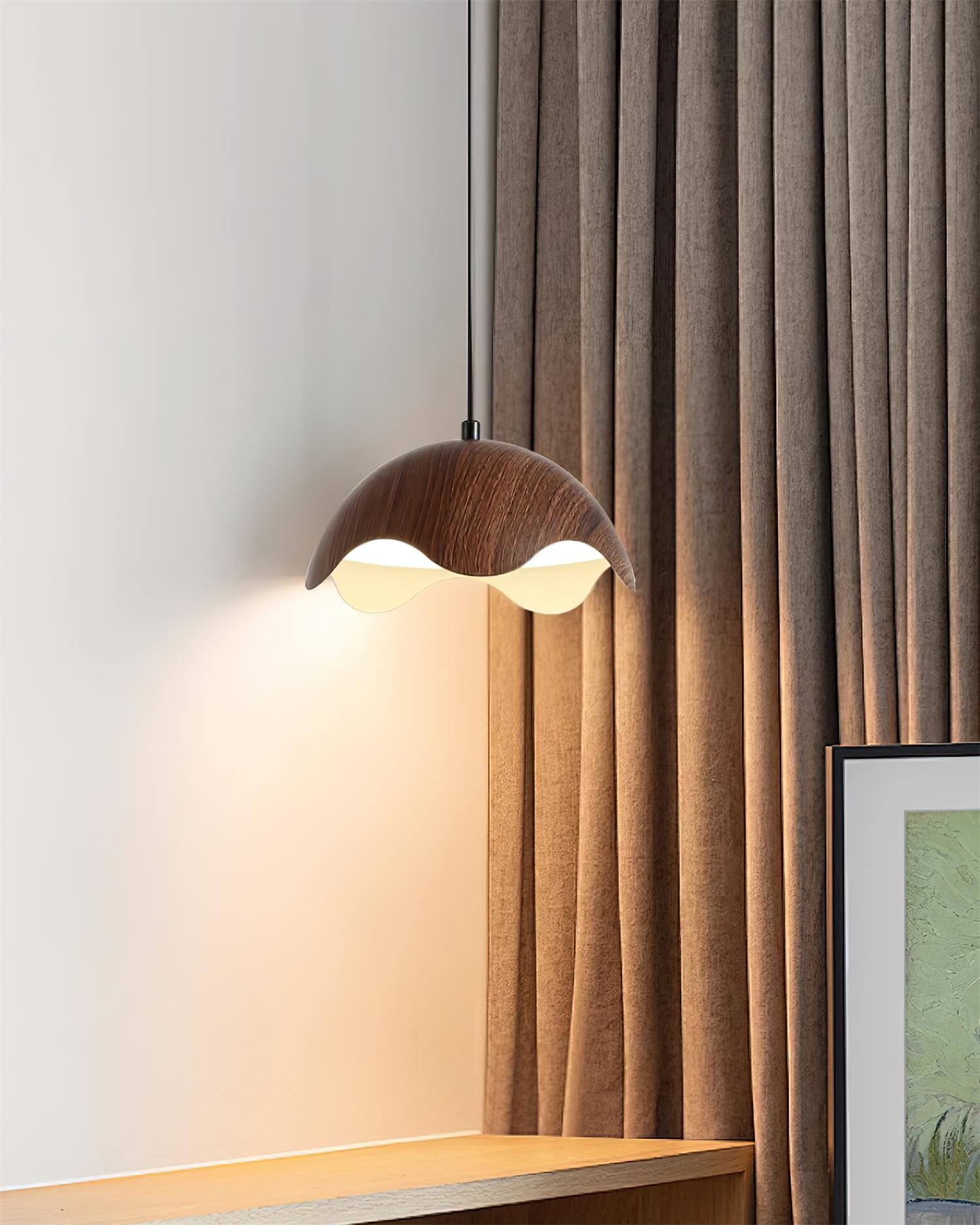 Pendant Lamp Wood-Grain Metal Shade Wave Ambient Minimalist - Letslighting