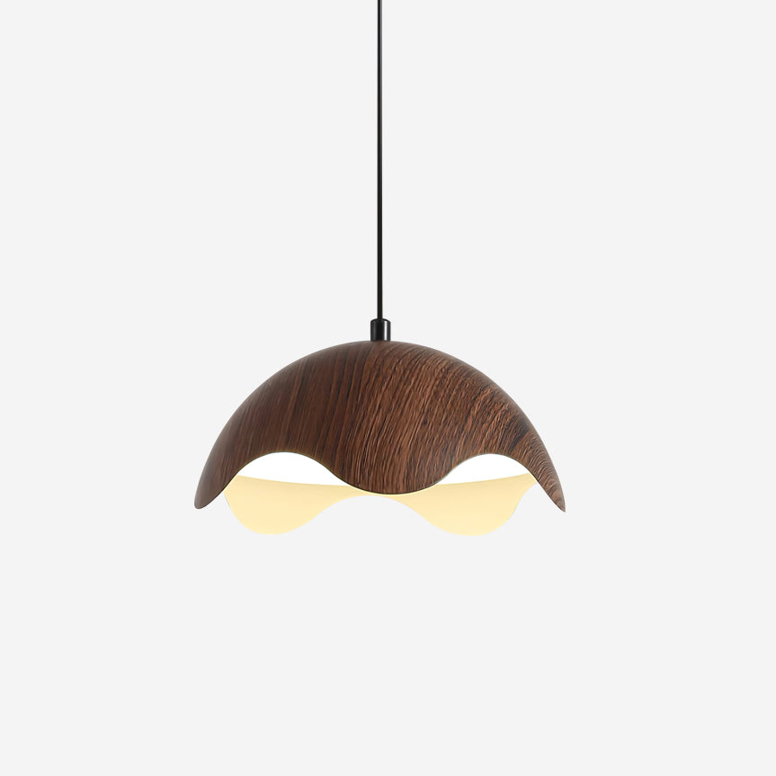Pendant Lamp Wood-Grain Metal Shade Wave Ambient Minimalist - Letslighting
