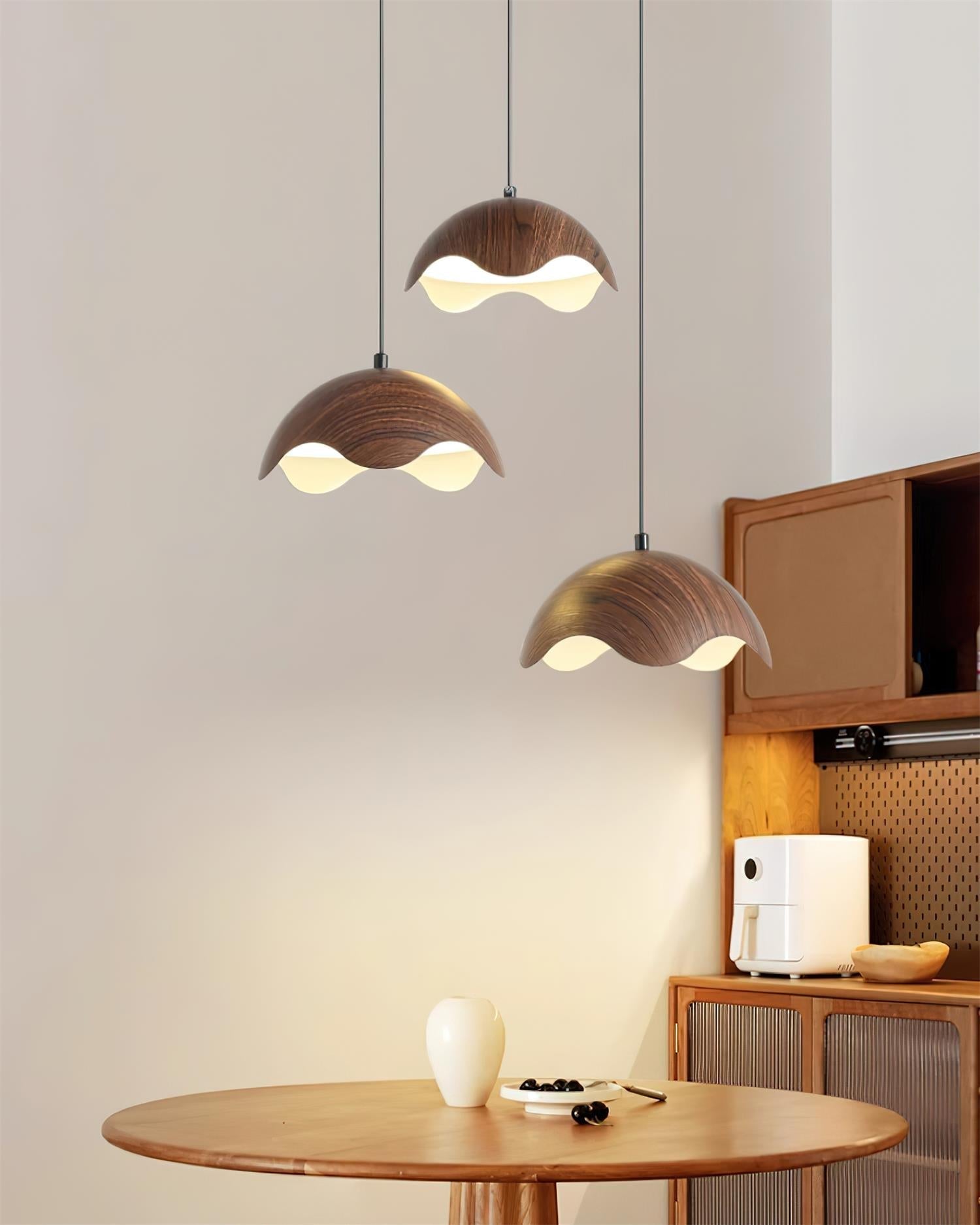 Pendant Lamp Wood-Grain Metal Shade Wave Ambient Minimalist - Letslighting