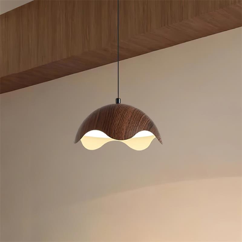 Pendant Lamp Wood-Grain Metal Shade Wave Ambient Minimalist - Letslighting