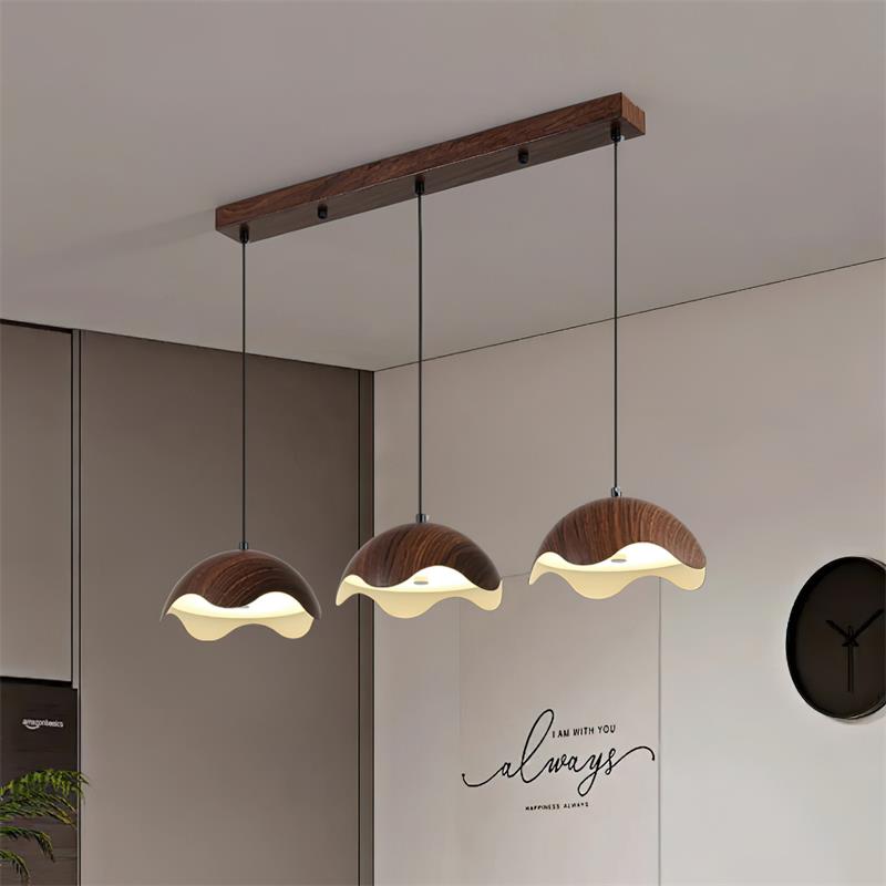Pendant Lamp Wood-Grain Metal Shade Wave Ambient Minimalist - Letslighting