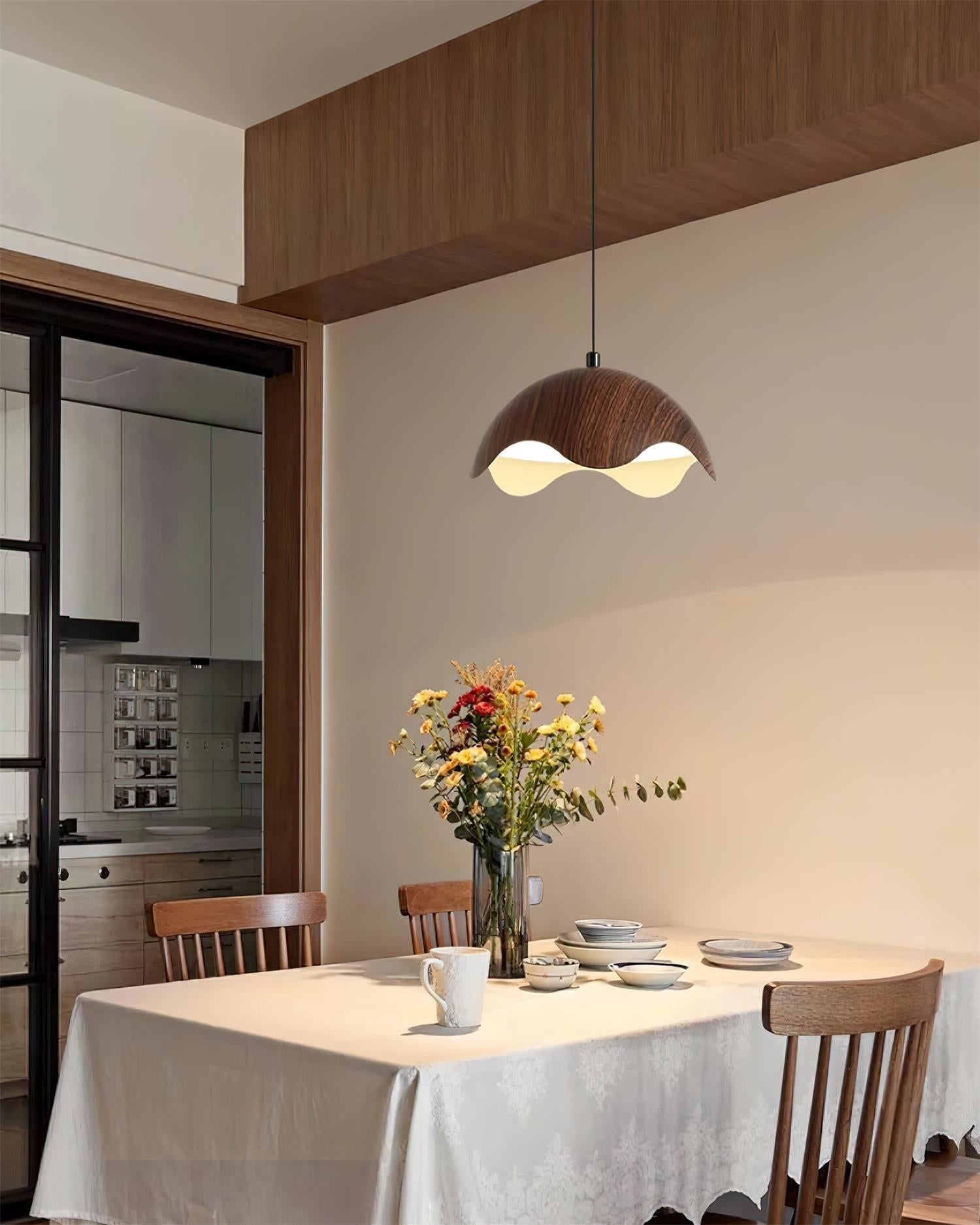 Pendant Lamp Wood-Grain Metal Shade Wave Ambient Minimalist - Letslighting