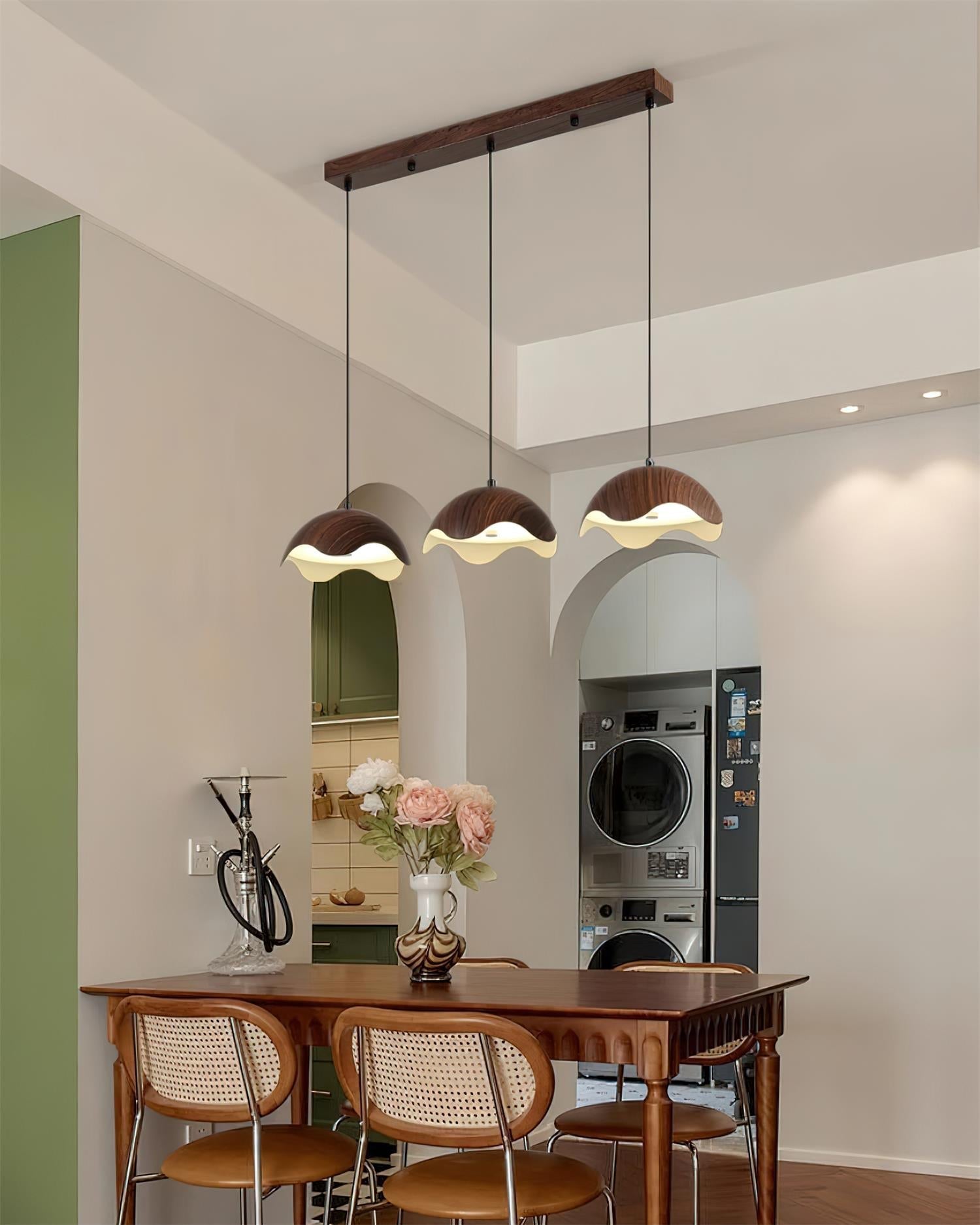 Pendant Lamp Wood-Grain Metal Shade Wave Ambient Minimalist - Letslighting