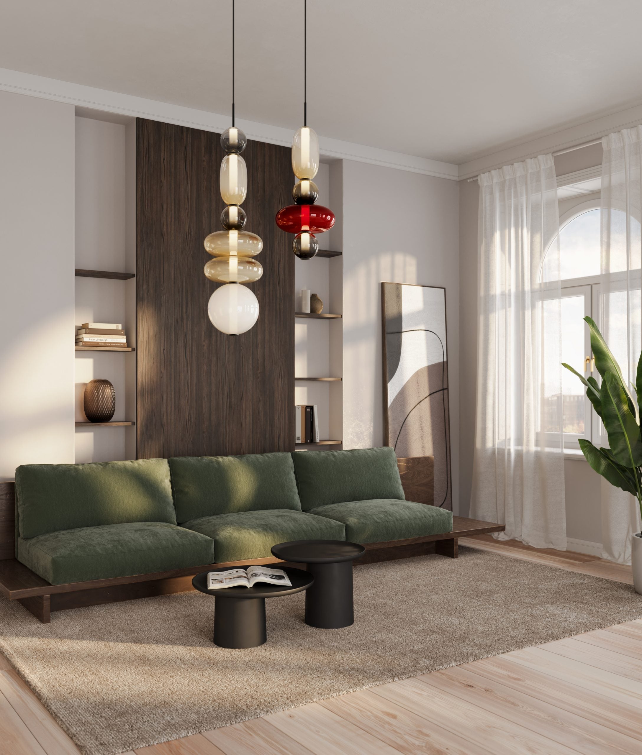 Zodore Premium Art Stained Glass Pendant Lamp - Lamp Copper