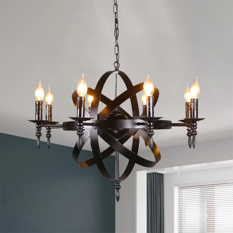 Silva Retro Vela LED Lámparas de araña Metal Vidrio Negro Comedor