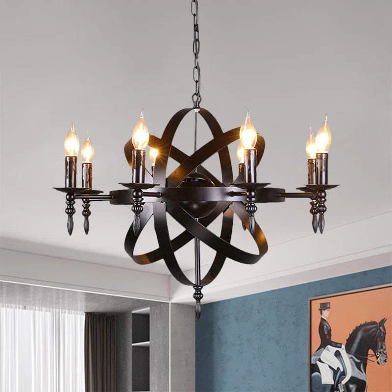 Silva Retro Vela LED Lámparas de araña Metal Vidrio Negro Comedor