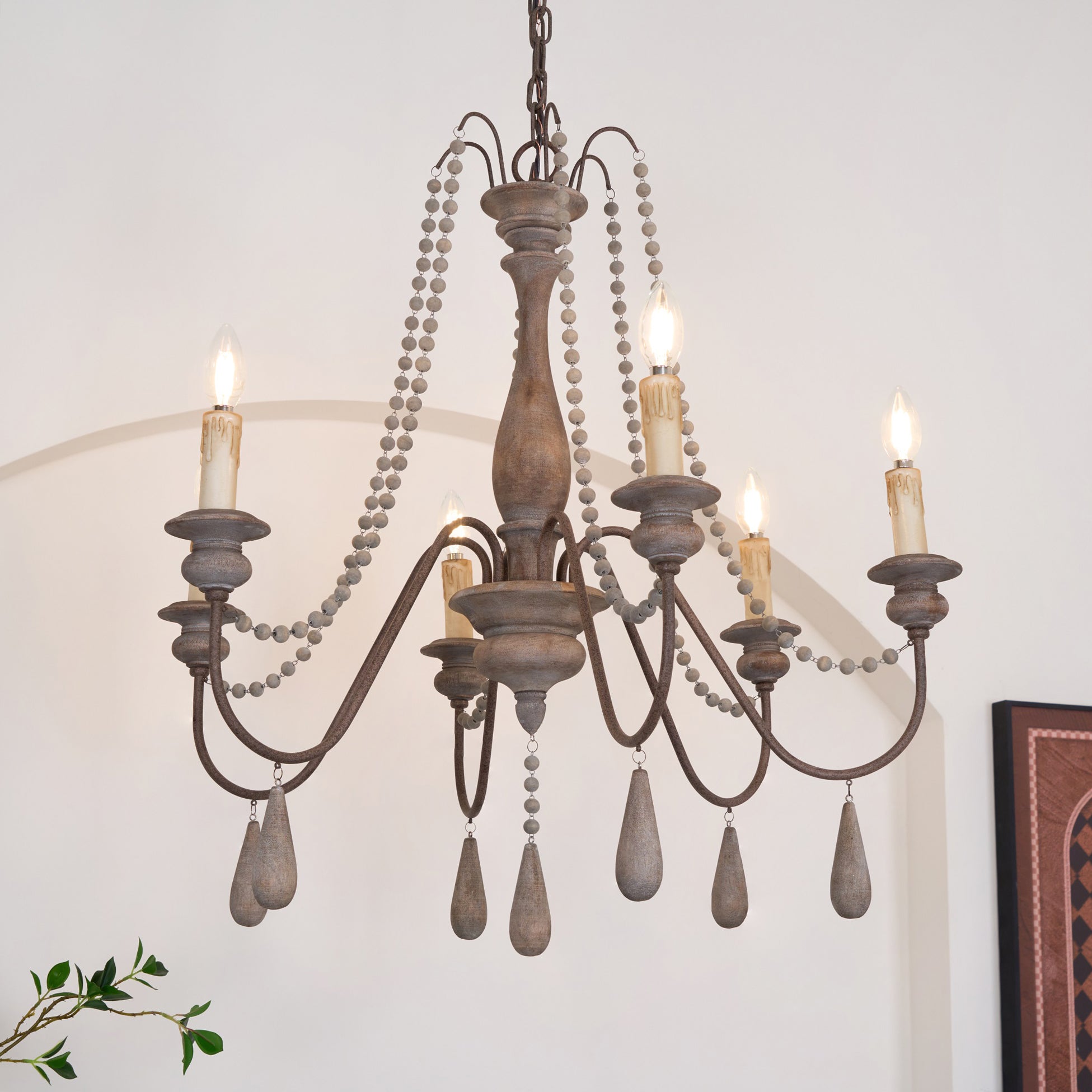 Rive Style Postmodern Luxury Beaded Wooden Metal Chandelier - Lamp Copper