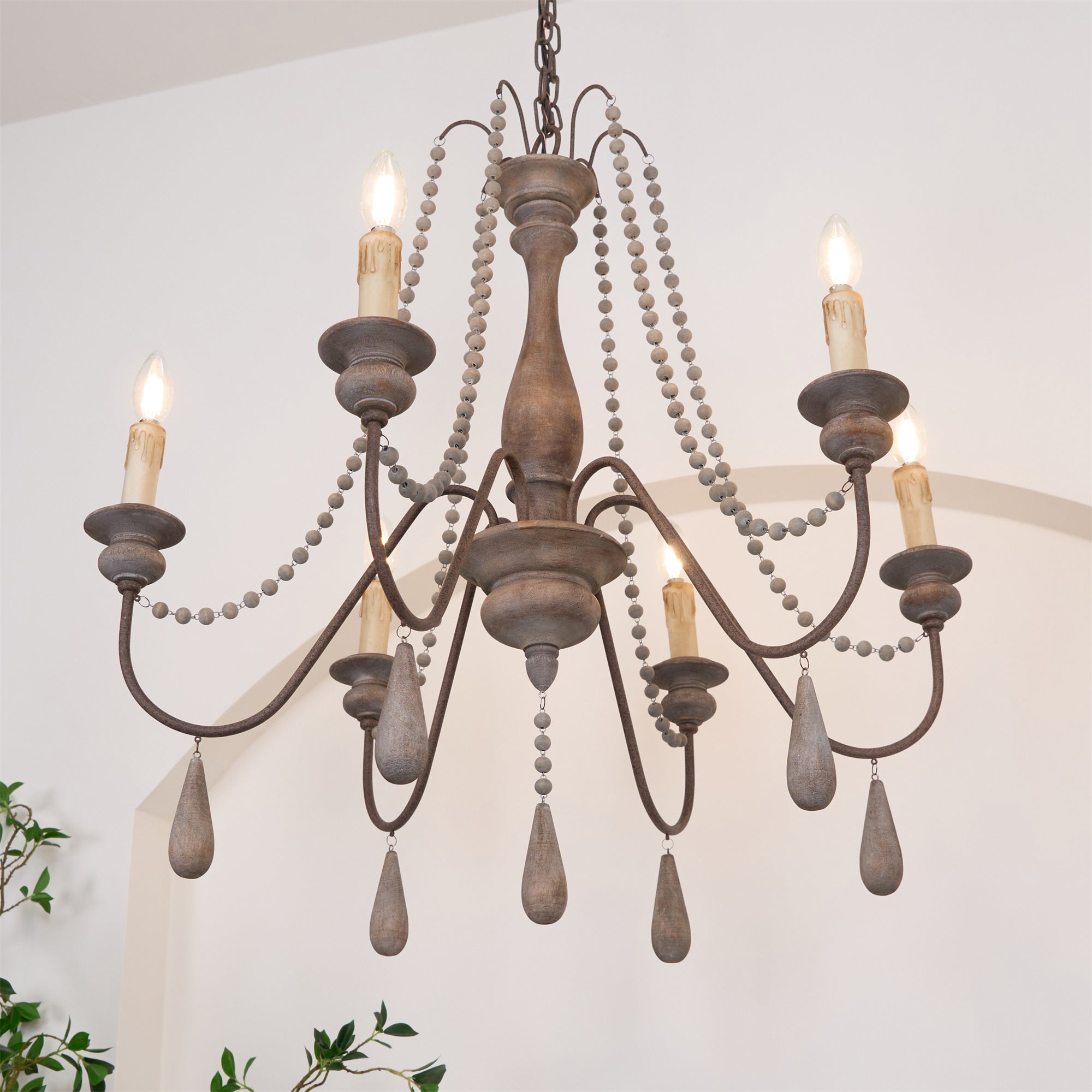Rive Style Postmodern Luxury Beaded Wooden Metal Chandelier - Lamp Copper