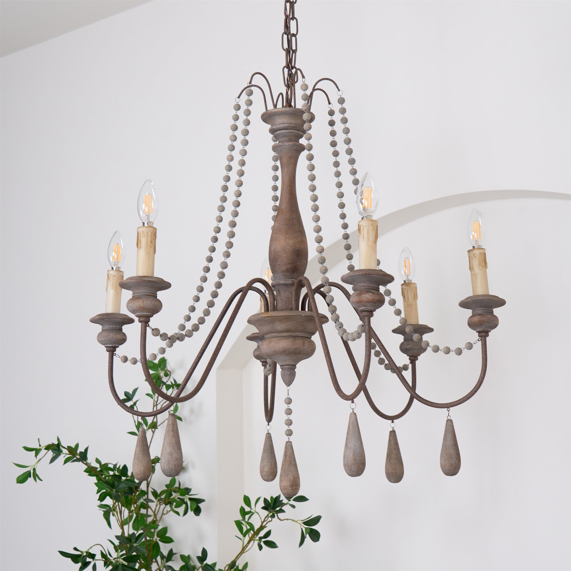 Rive Style Postmodern Luxury Beaded Wooden Metal Chandelier - Lamp Copper