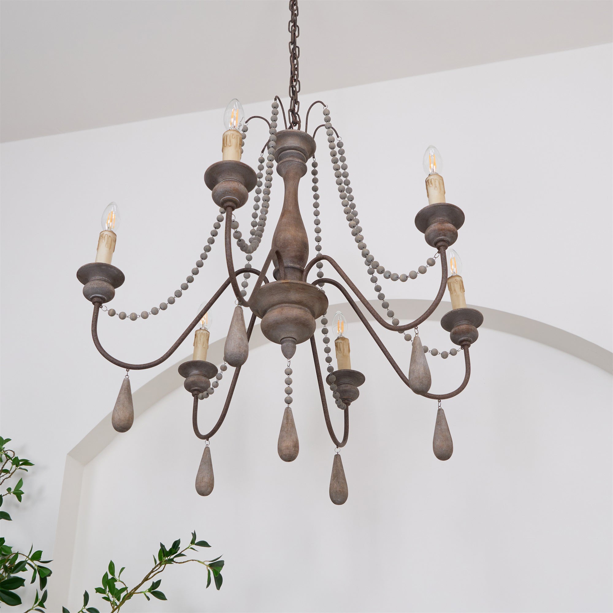 Rive Style Postmodern Luxury Beaded Wooden Metal Chandelier - Lamp Copper