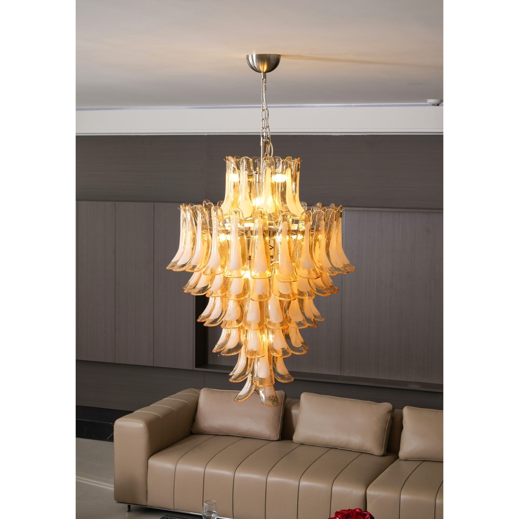 Zinc Postmodern Luxury Petal Glass Metal Chandelier - Lamp Copper