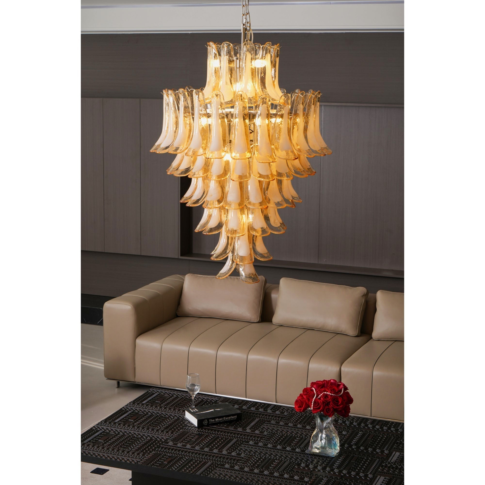 Zinc Postmodern Luxury Petal Glass Metal Chandelier - Lamp Copper