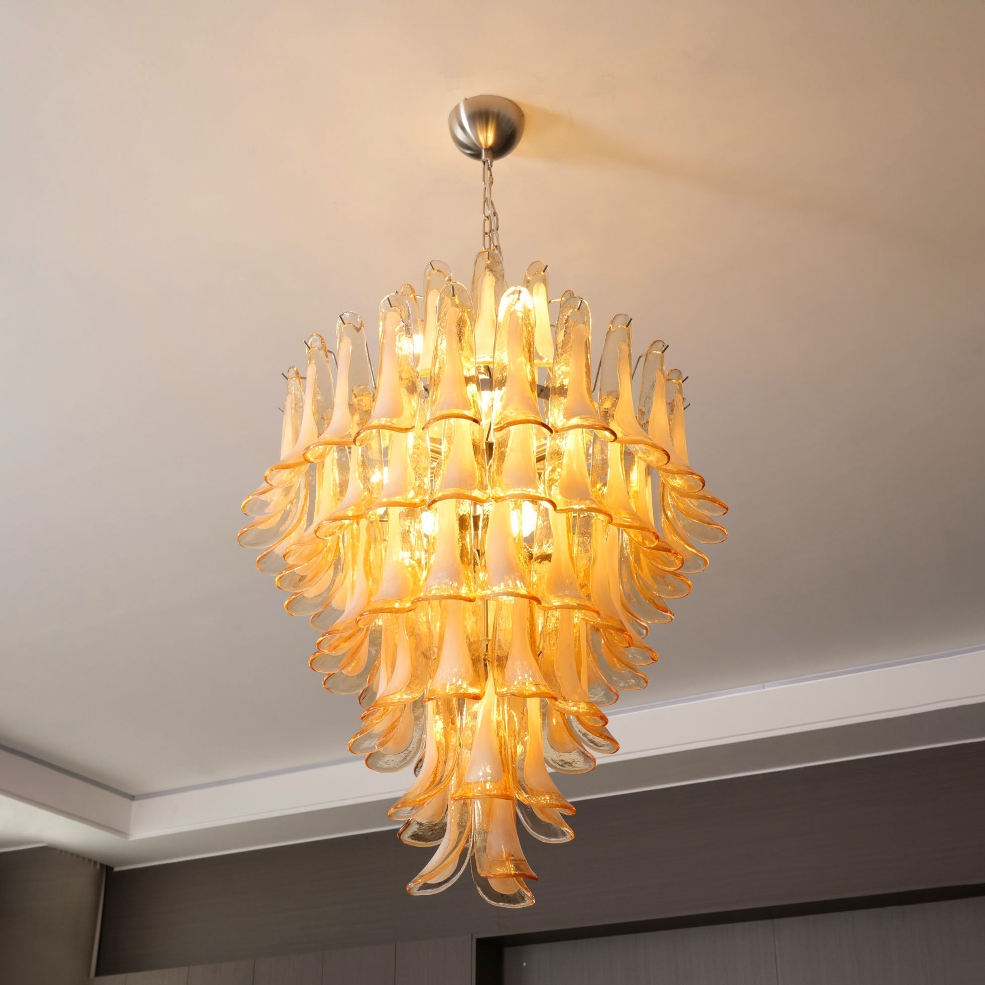 Zinc Postmodern Luxury Petal Glass Metal Chandelier - Lamp Copper