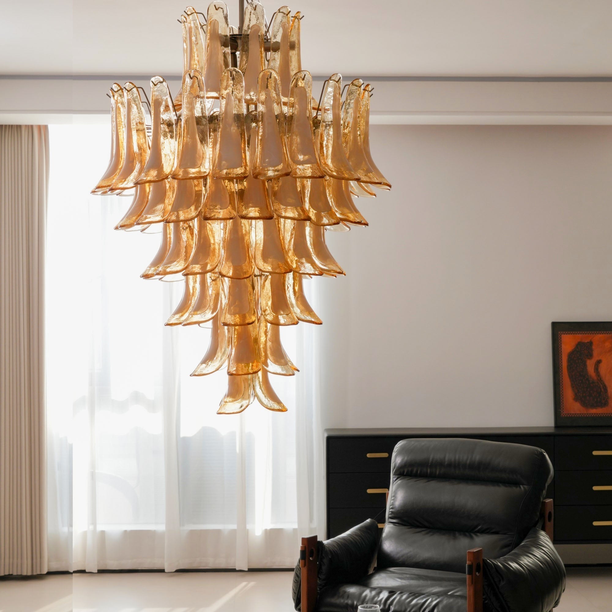 Zinc Postmodern Luxury Petal Glass Metal Chandelier - Lamp Copper