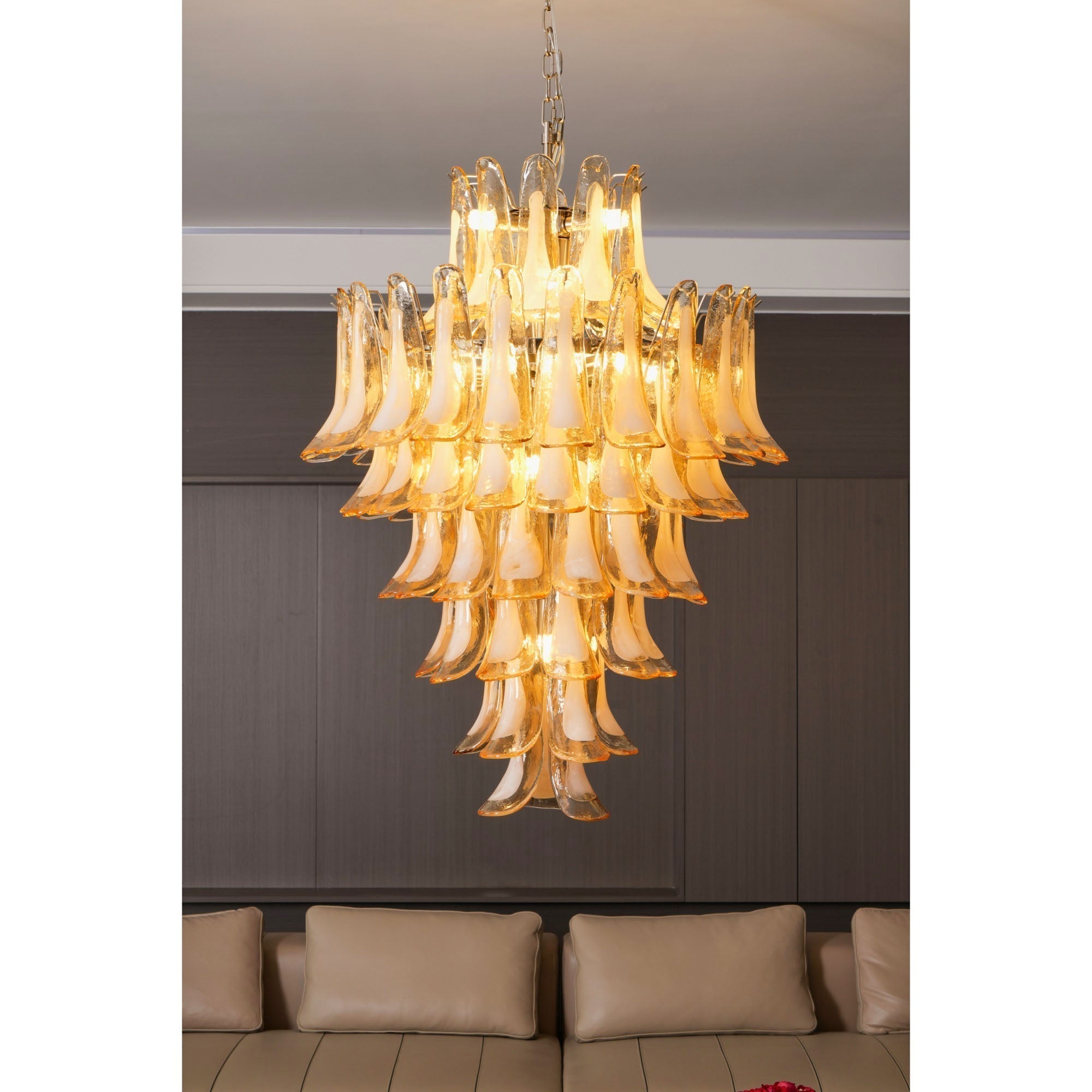 Zinc Postmodern Luxury Petal Glass Metal Chandelier - Lamp Copper