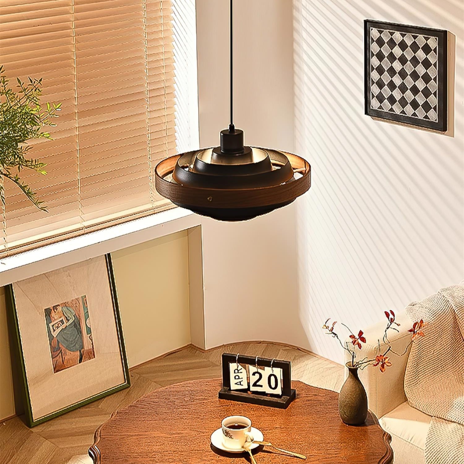 Muto Modern Round Pendant Light Wood
