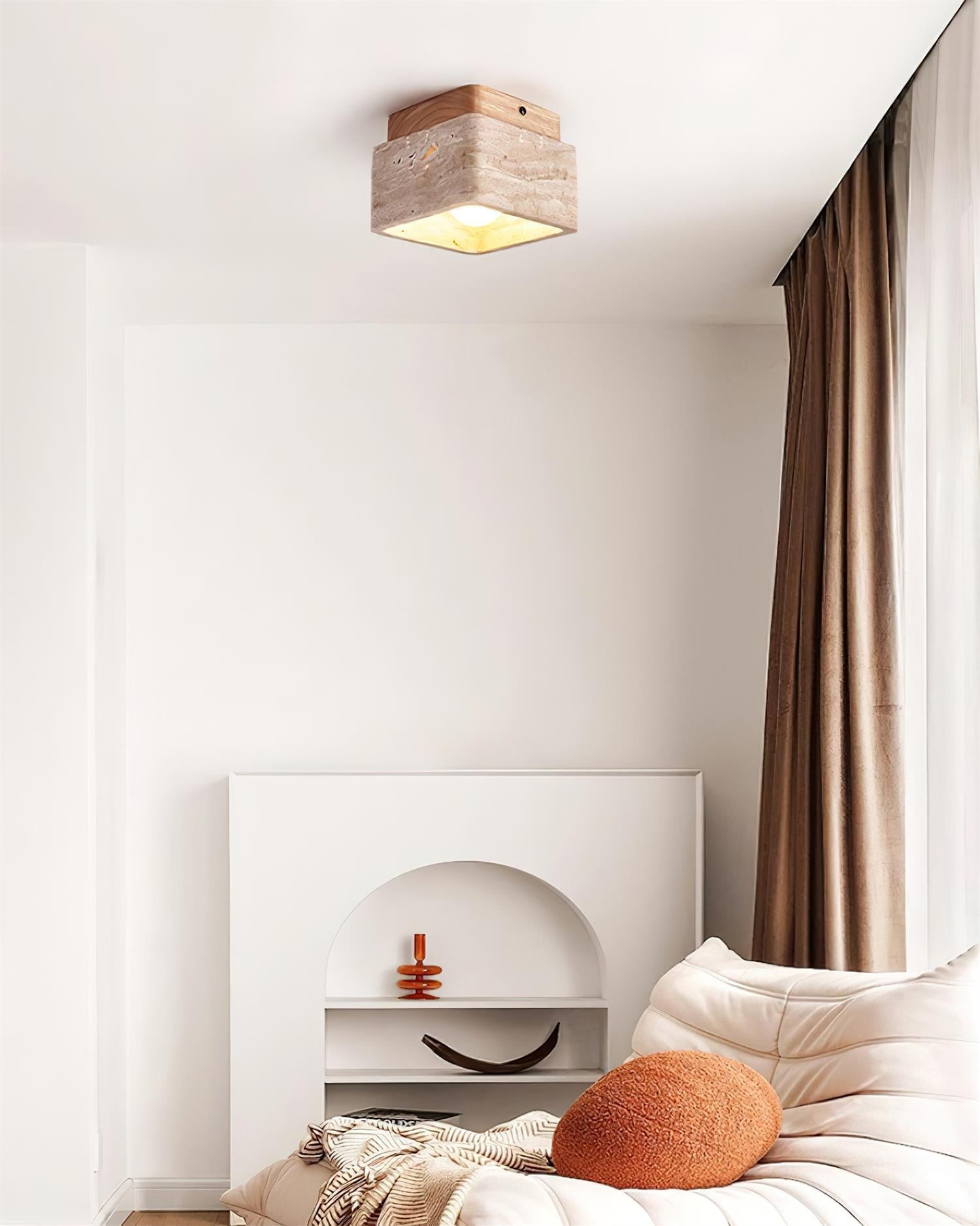 Vellin Travertine Square Flush Mount Ceiling Light - Letslighting