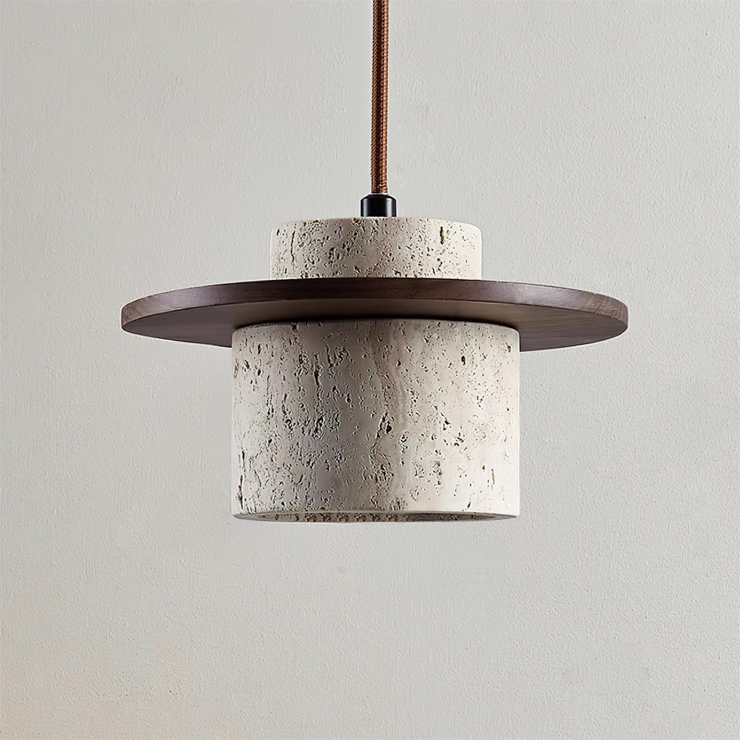 Ritta Pendant Light Travertine Cylinder Disc Wood - Letslighting