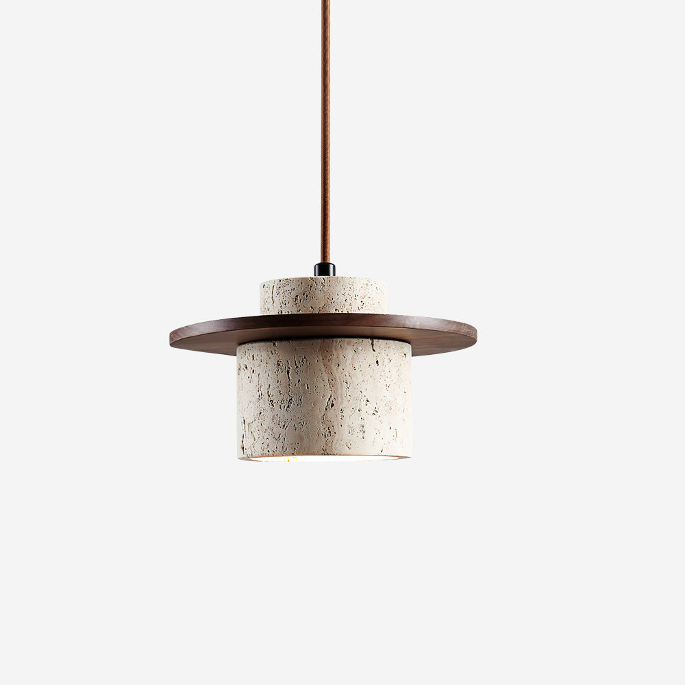 Ritta Pendant Light Travertine Cylinder Disc Wood - Letslighting