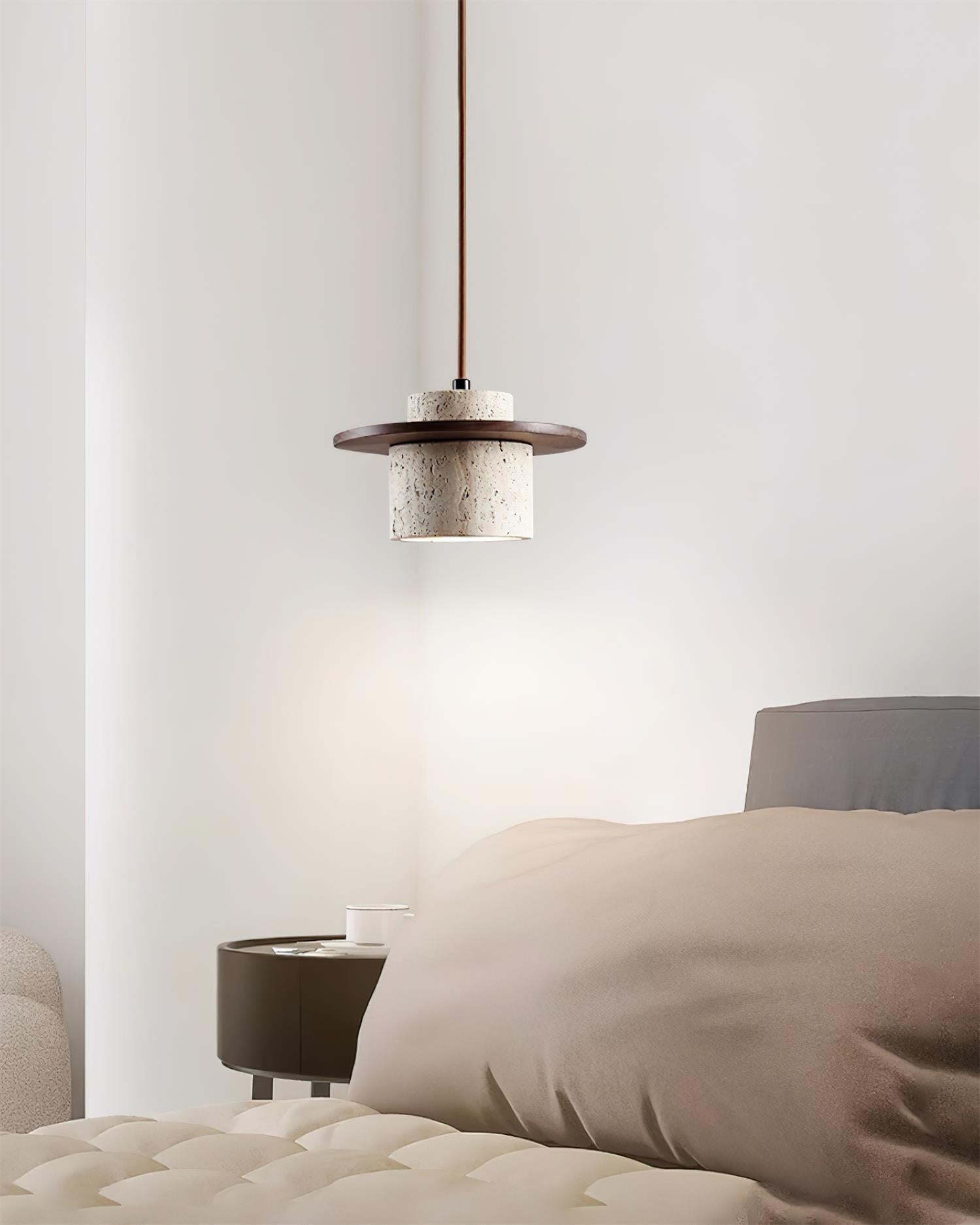 Ritta Pendant Light Travertine Cylinder Disc Wood - Letslighting