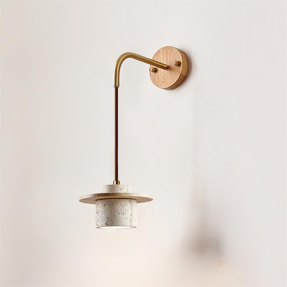 Ritta Wall Lamp Travertine Cylinder Walnut Wood - Letslighting