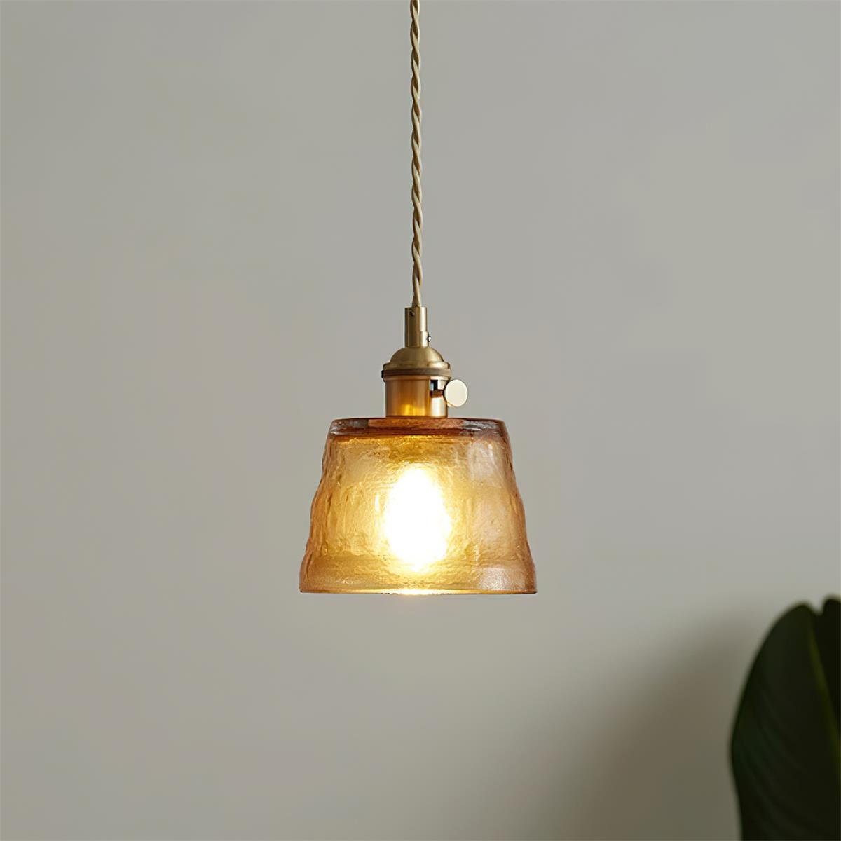Pendant Lamp Brass and Glass Textured Shade Artisan Vintage Accent - Letslighting