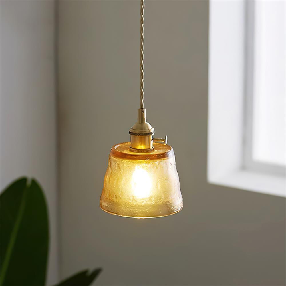 Pendant Lamp Brass and Glass Textured Shade Artisan Vintage Accent - Letslighting