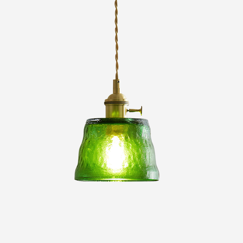 Pendant Lamp Brass and Glass Textured Shade Artisan Vintage Accent - Letslighting