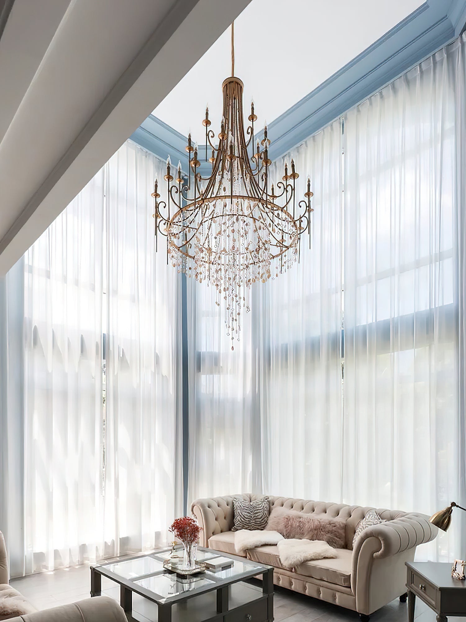 Trove Postmodern Luxury Natural Metal Alabaster Chandelier - Lamp Copper