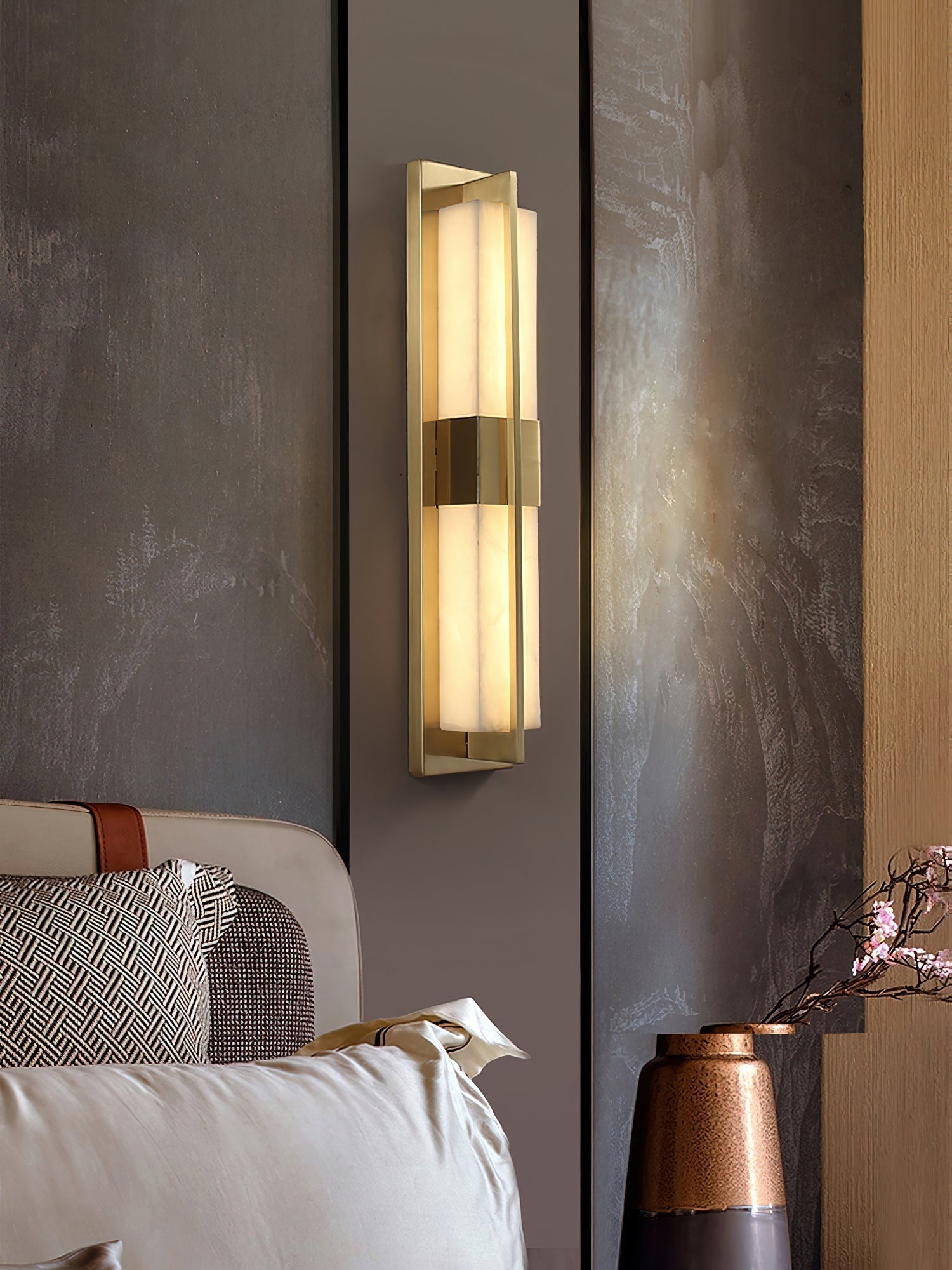 Yale LED Modern Minimalist Brass Alabaster Sconce Wall Lamp - Lamp Copper