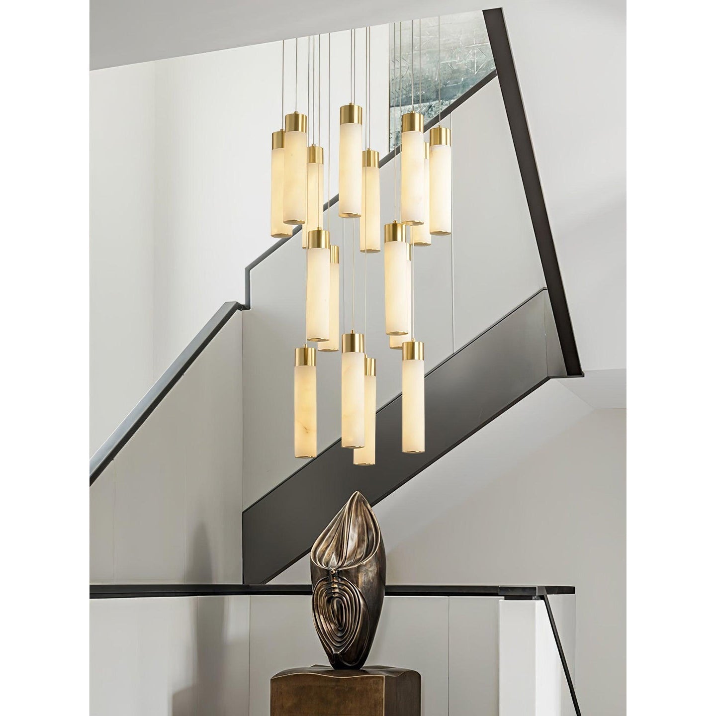 Zeal Modern Minimalist Cascade Alabaster Chandelier - Lamp Copper