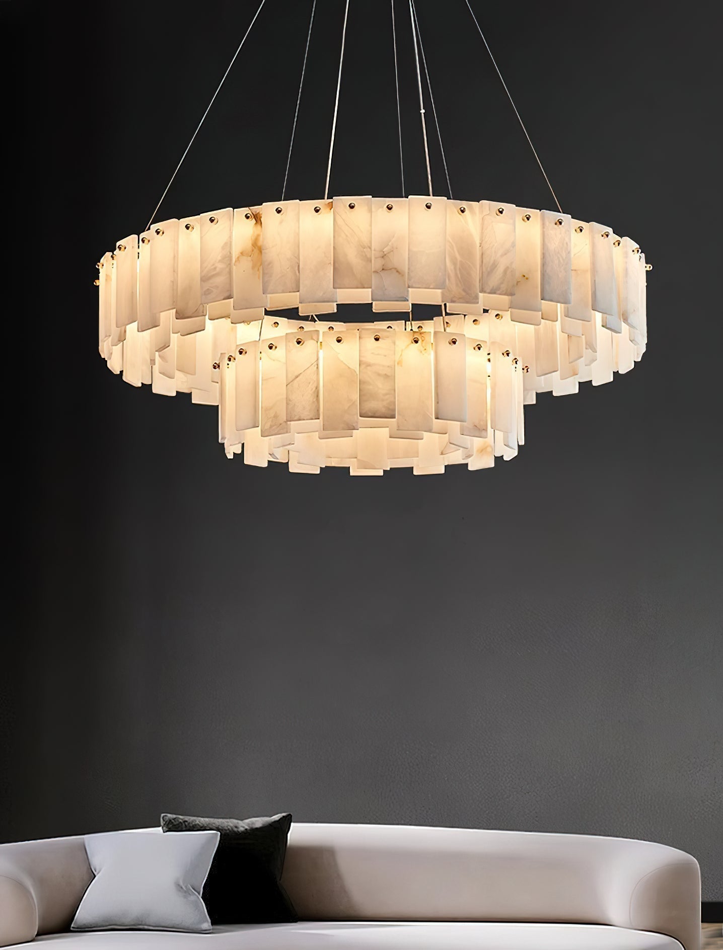 Aero Postmodern Luxury Round Brass Alabaster Chandelier - Lamp Copper