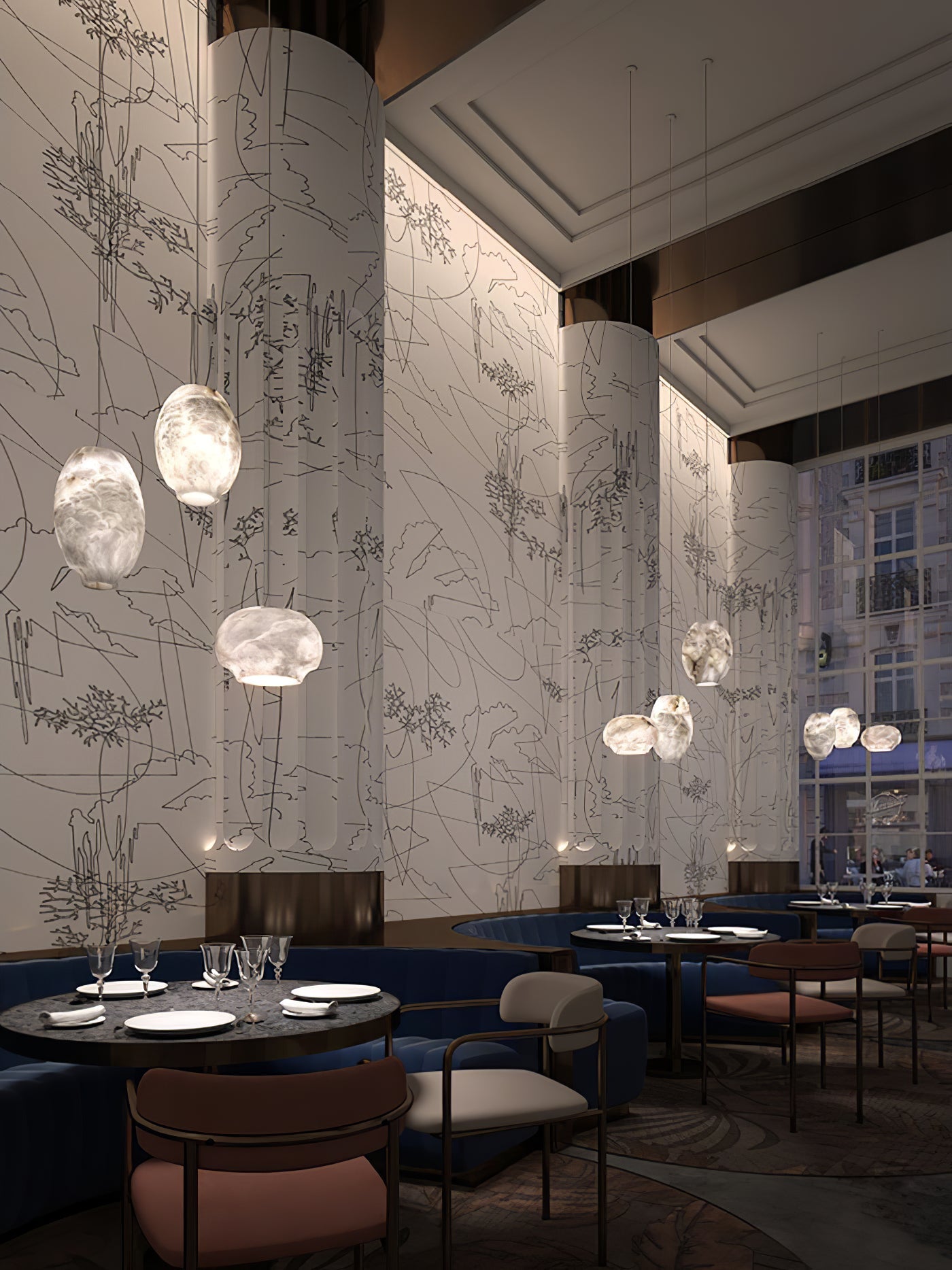 Miroir Modern Minimalist Alabaster Metal Pendant Lamp - Lamp Copper