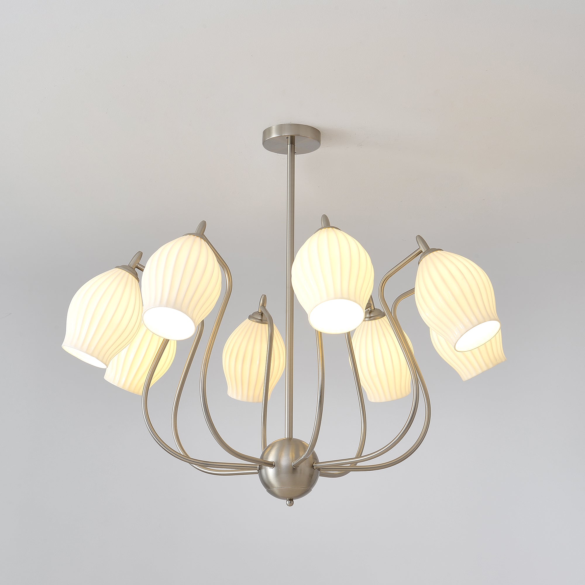 Lustra Chandelier Ceramic Ribbed Sculptural Glass Elegant - Letslighting