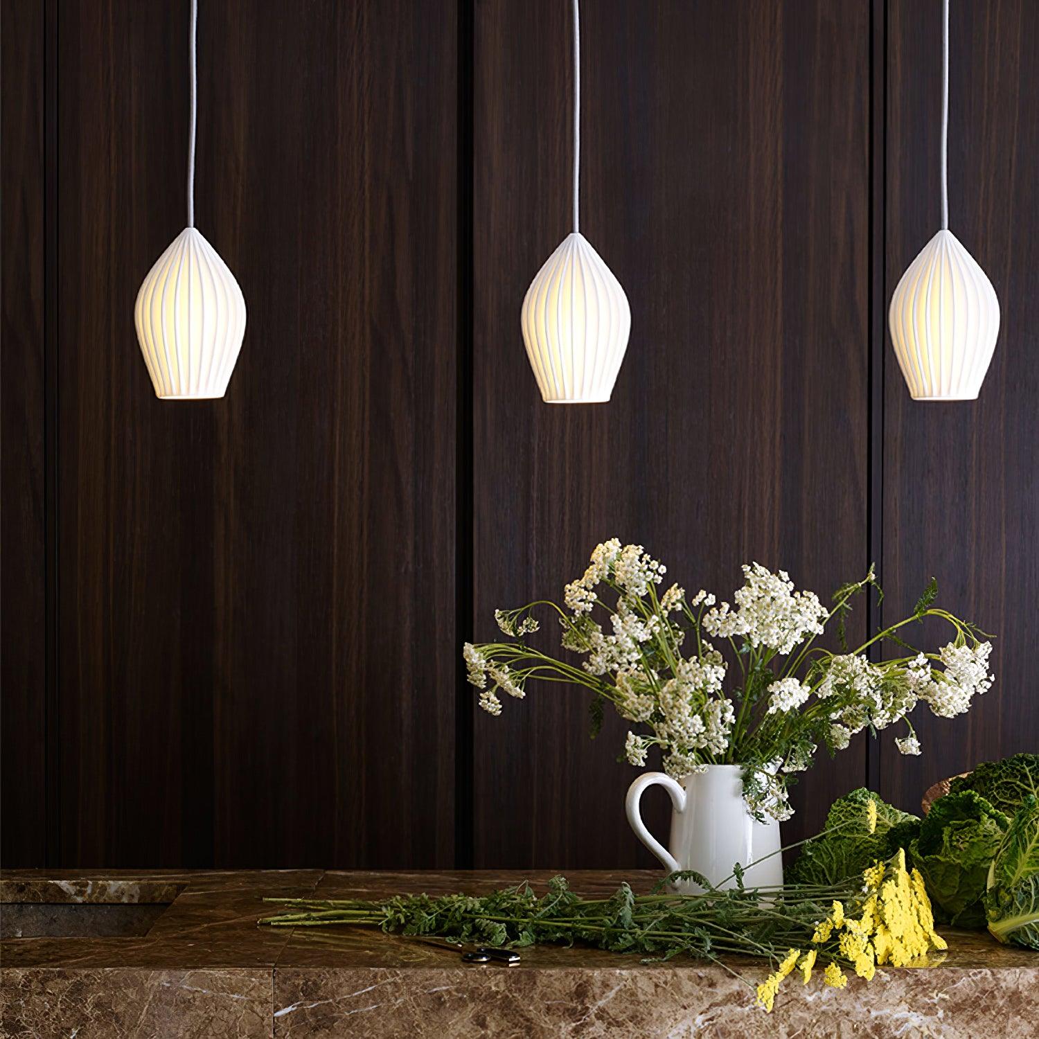 Ceramic Ribbed Pendant Light - Letslighting