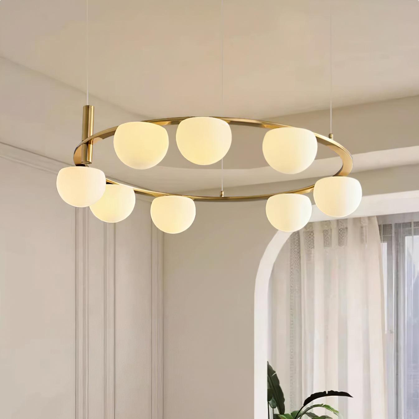 Chandelier Glass Globes Metal Ring Gold Finish Modern - Letslighting