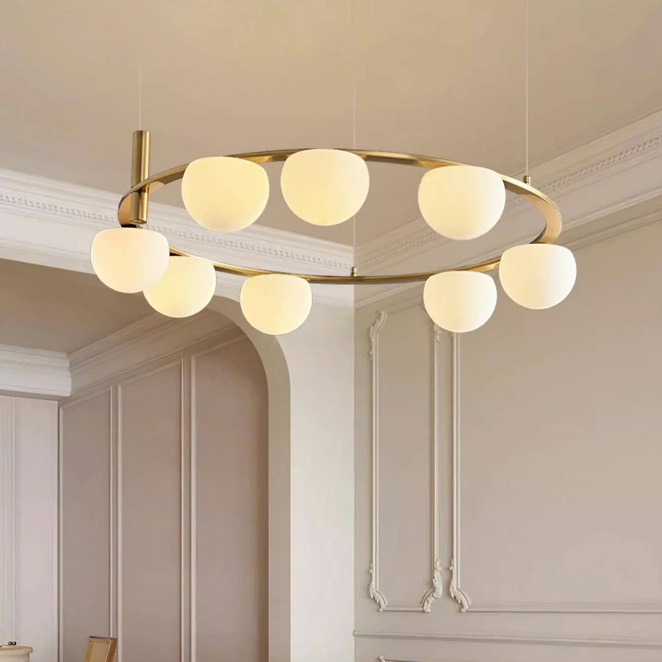 Chandelier Glass Globes Metal Ring Gold Finish Modern - Letslighting