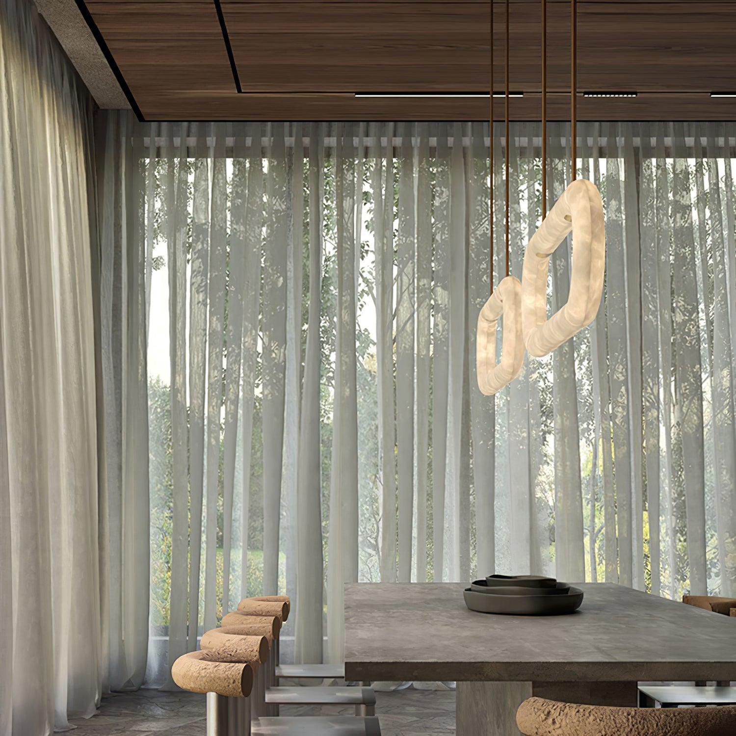 Vista Modern Minimalist Art Alabaster Metal Chandelier - Lamp Copper