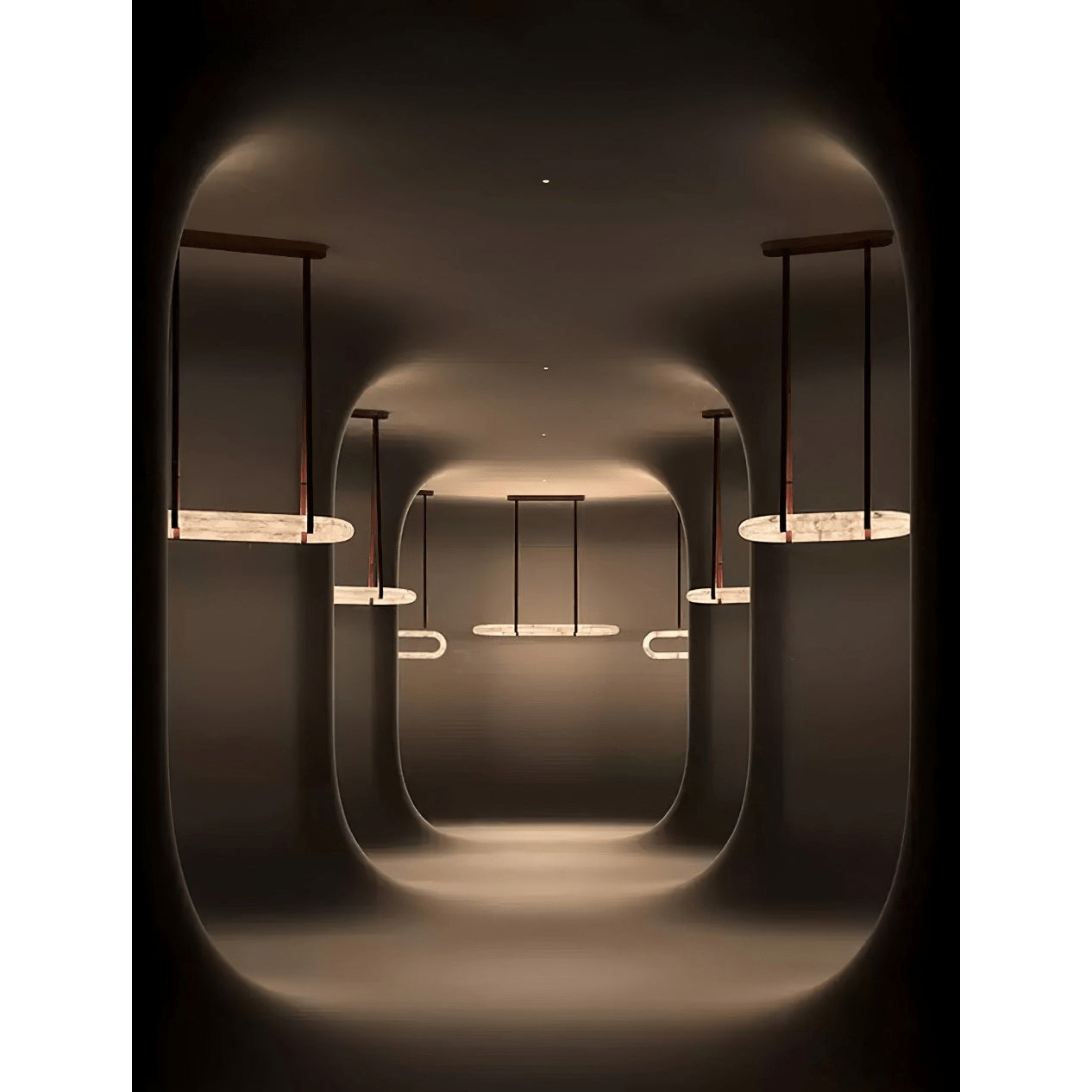 Vista Modern Minimalist Art Alabaster Metal Chandelier - Lamp Copper