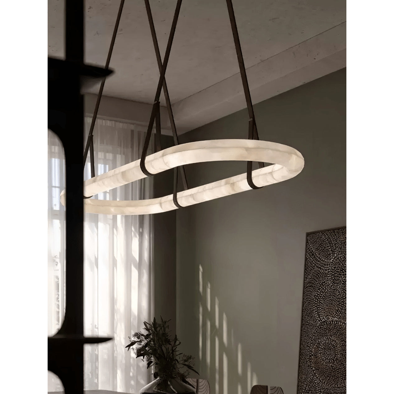 Vista Modern Minimalist Art Alabaster Metal Chandelier - Lamp Copper