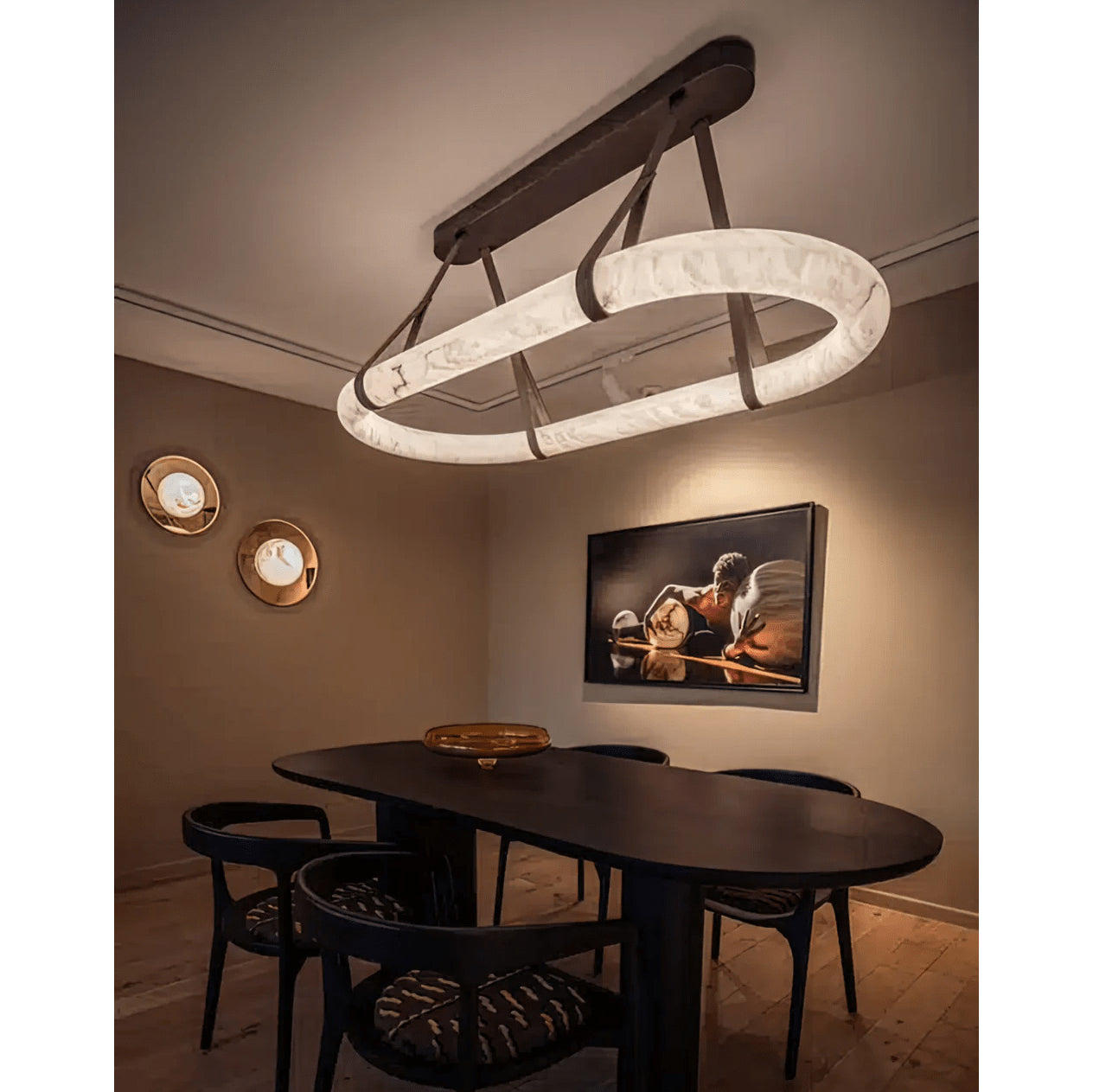 Vista Modern Minimalist Art Alabaster Metal Chandelier - Lamp Copper