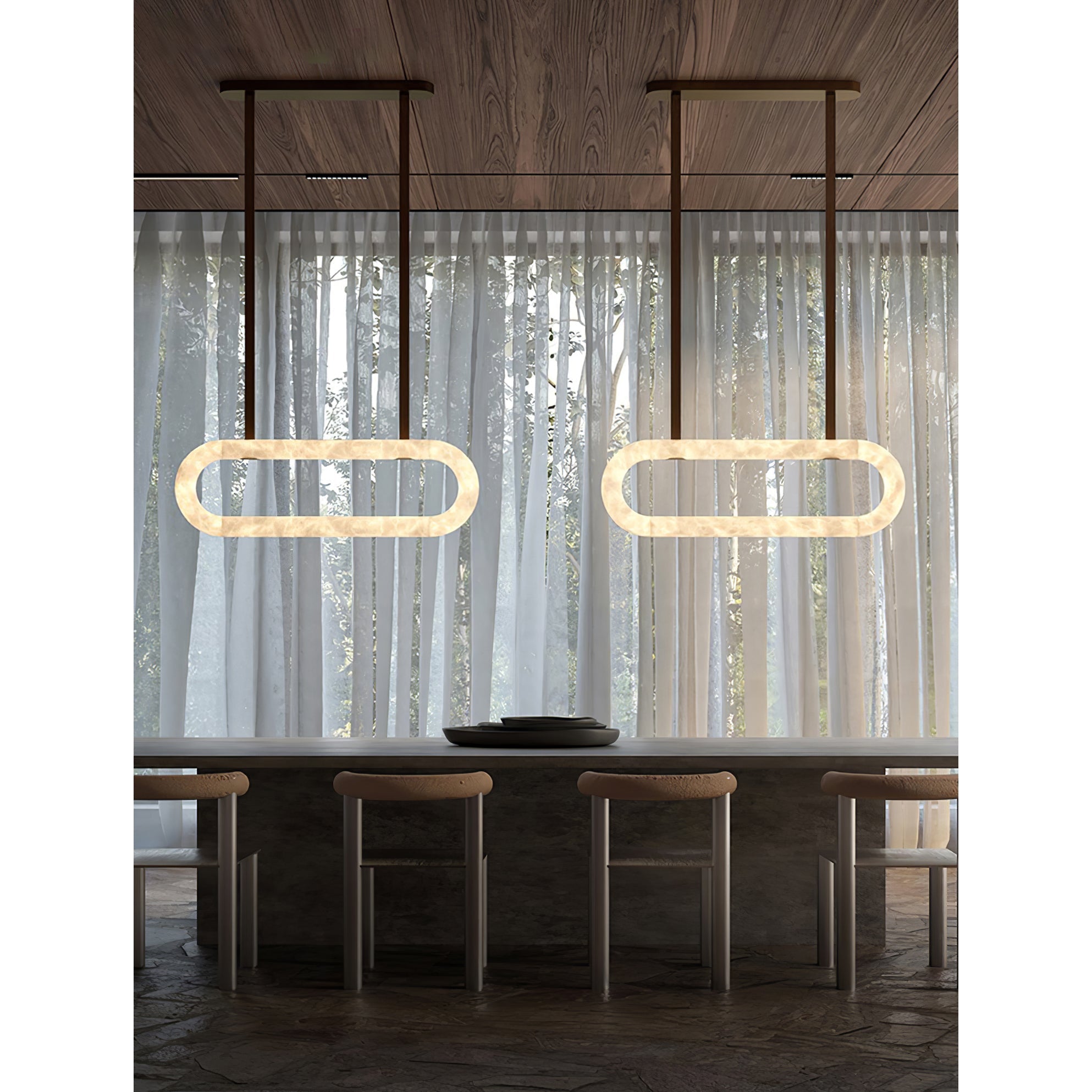 Vista Modern Minimalist Art Alabaster Metal Chandelier - Lamp Copper