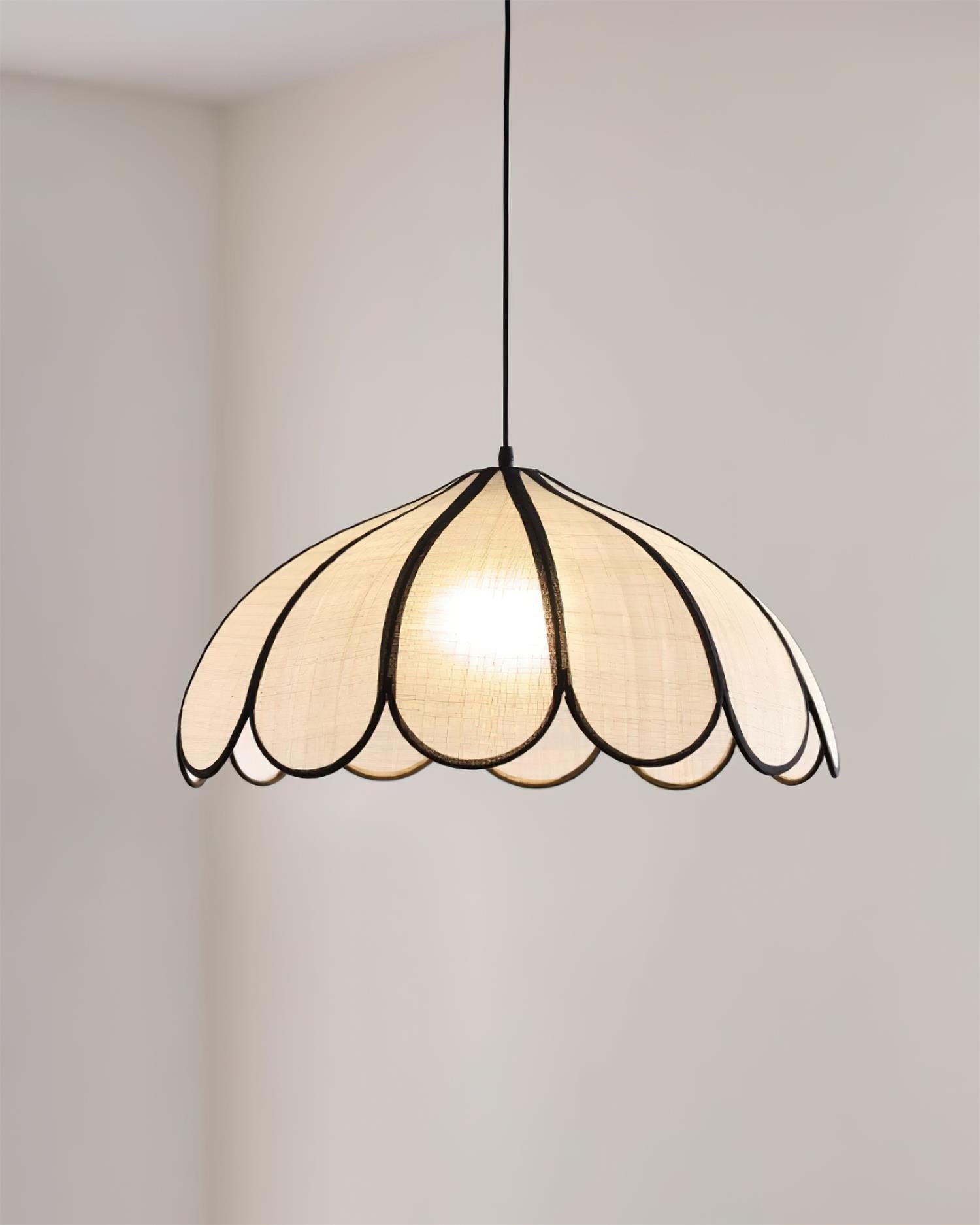 Pendant Lamp Scalloped Plant Fiber Shade Metal Frame Minimalist - Letslighting