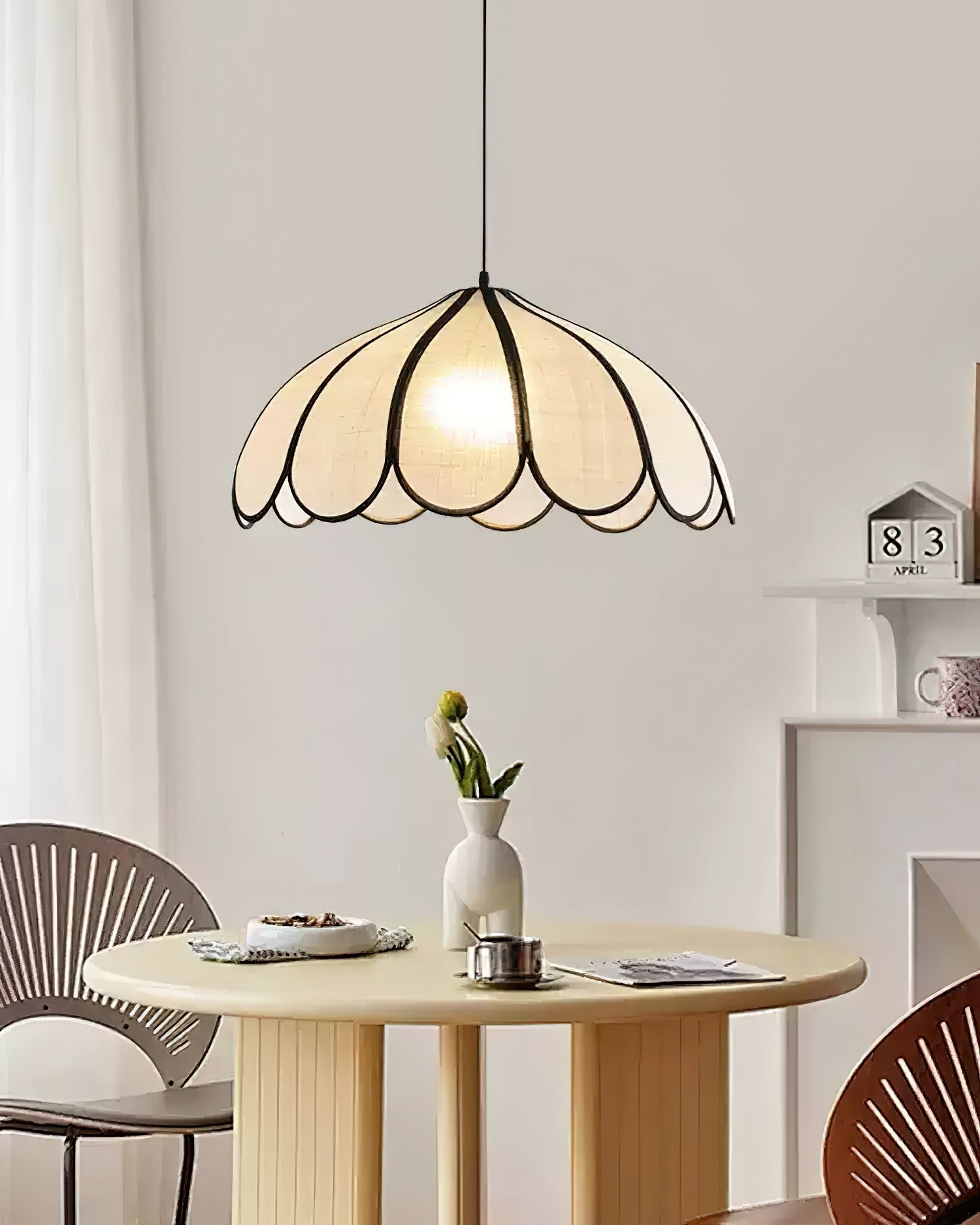 Pendant Lamp Scalloped Plant Fiber Shade Metal Frame Minimalist - Letslighting