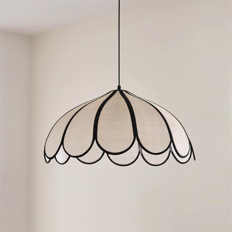 Pendant Lamp Scalloped Plant Fiber Shade Metal Frame Minimalist - Letslighting